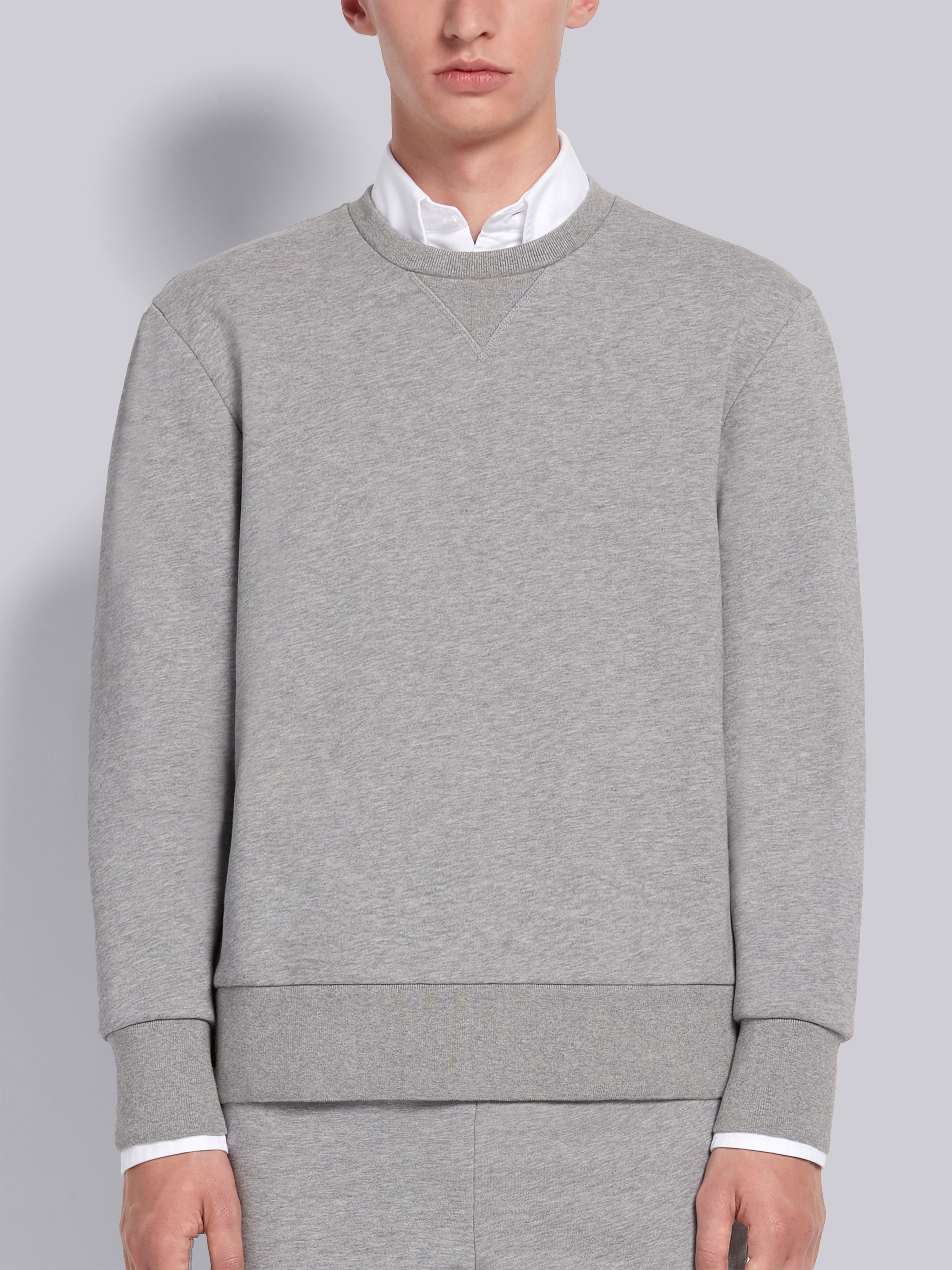 Light Grey Cotton Loopback Tipped Side Stripe Crewneck Sweatshirt - 1