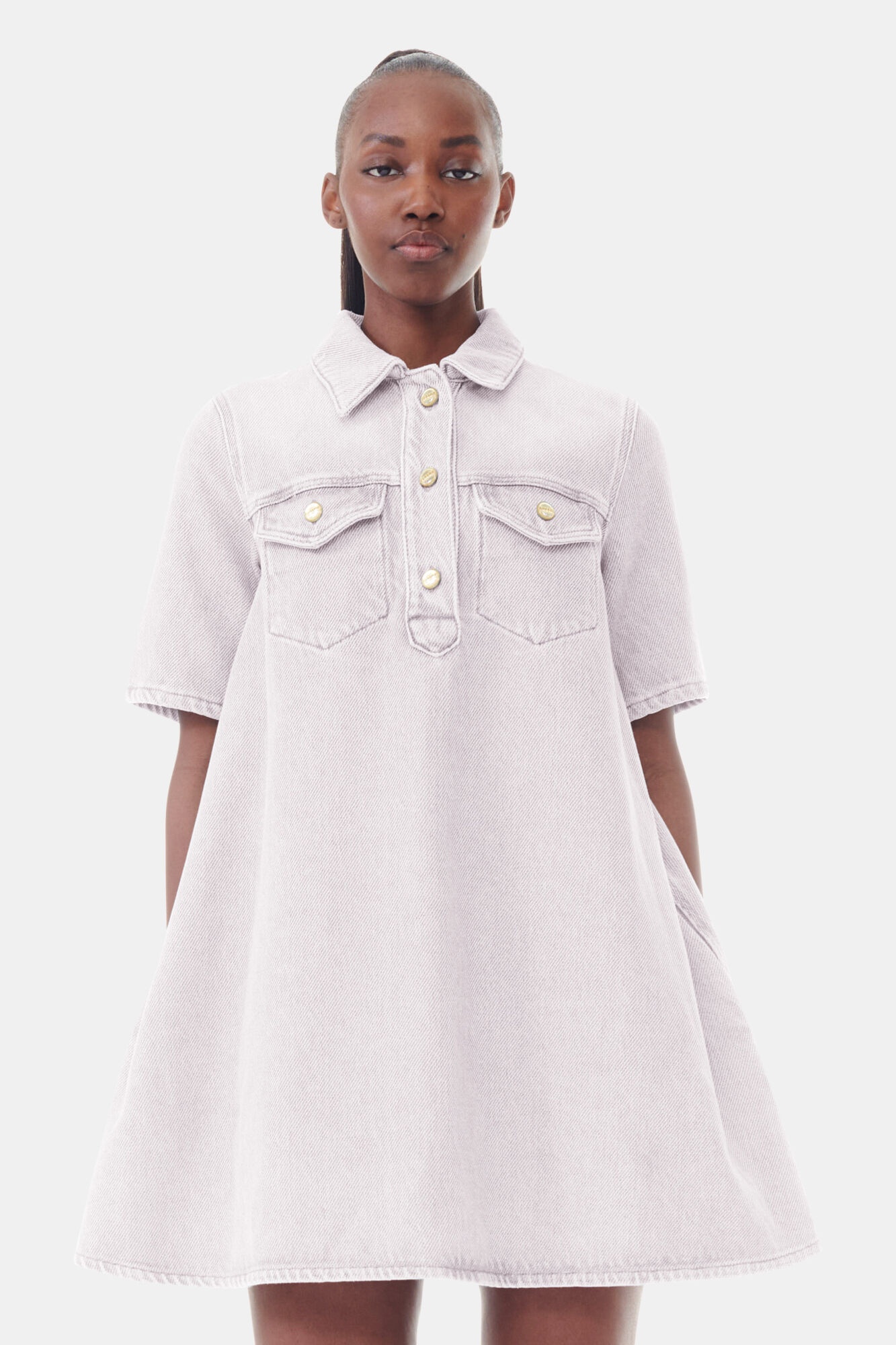 LIGHT PINK OVERDYED HEAVY DENIM MINI DRESS - 3