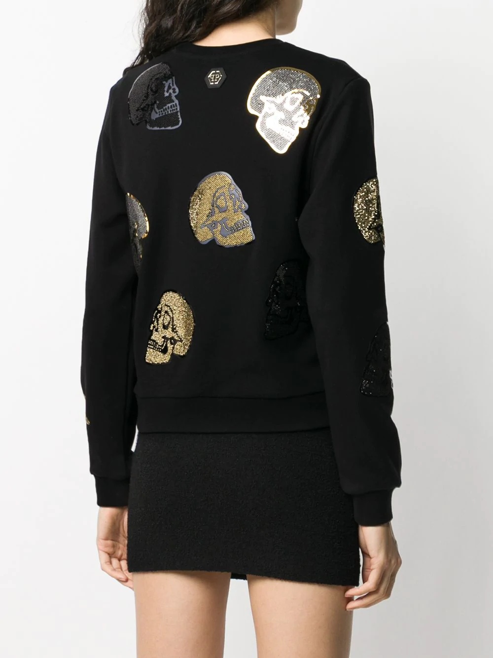 metallic skull patch sweatshirt - 4