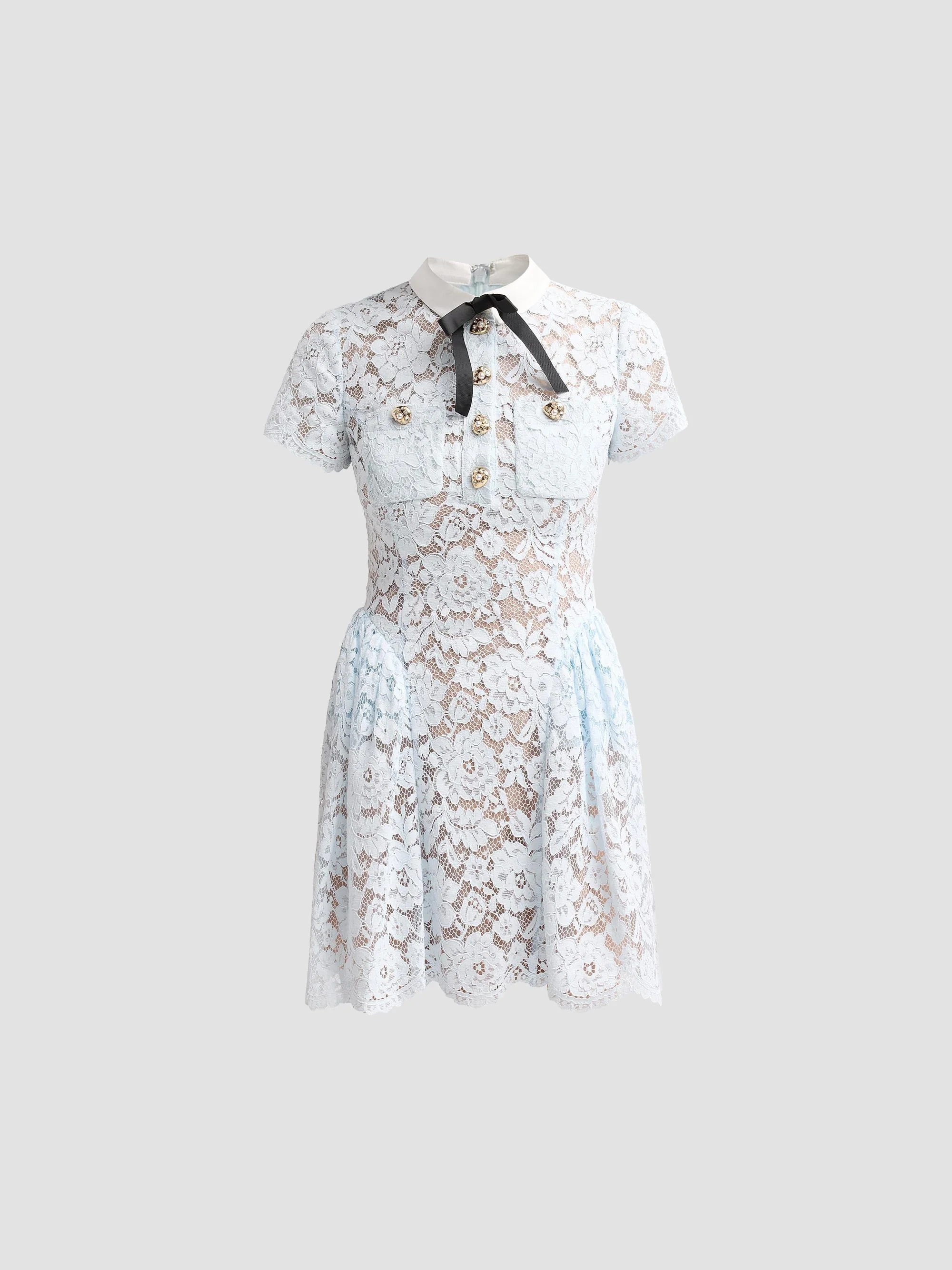 Women's Lace Flared Mini Dress - Blue - 1