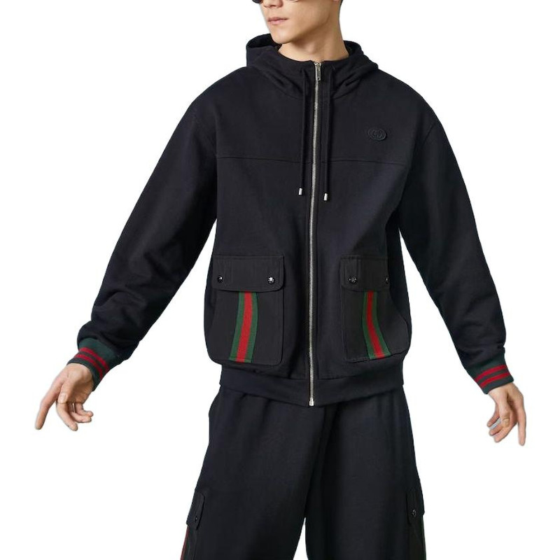 GUCCI Gucci Cotton Jersey Hooded Jacket With Web 'Black' 752187-XJFQV-1043 outlook