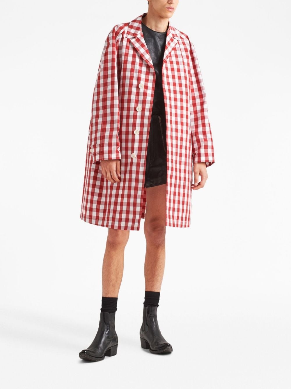 gingham-check cotton coat - 2