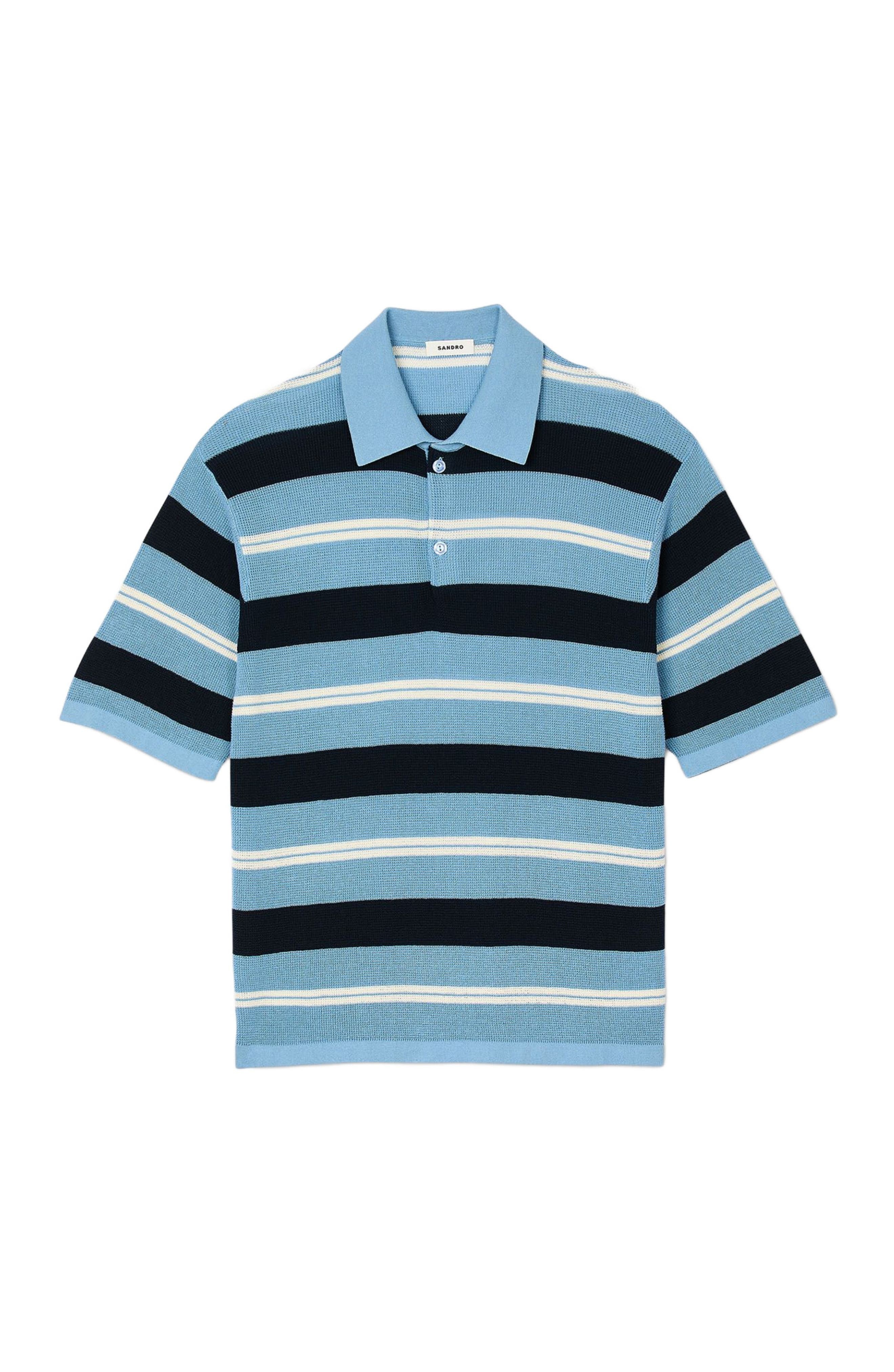 SANDRO Stripy knit polo shirt in Chambray at Nordstrom - 5