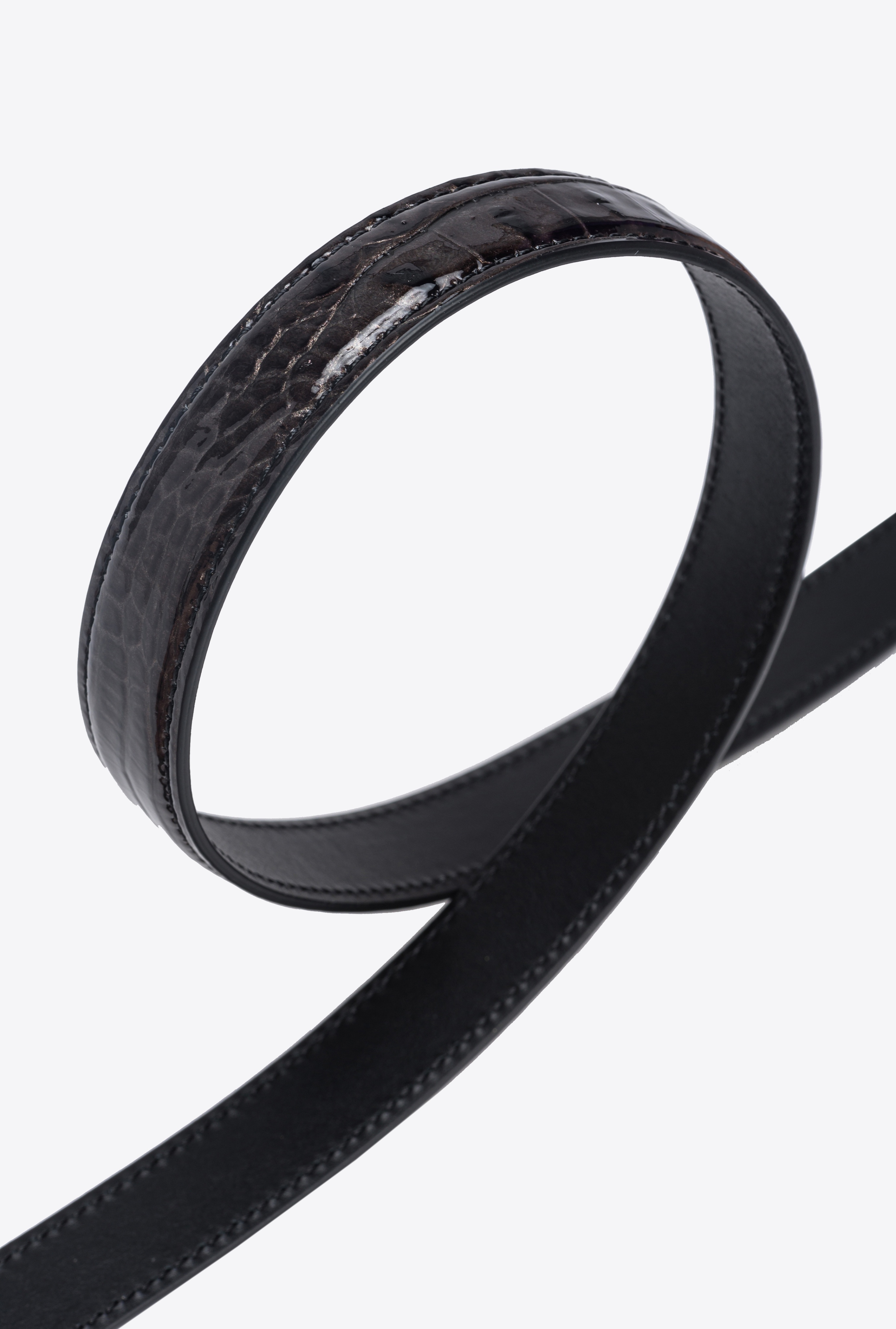 PINKO GALLERIA THIN 2CM CROC-PRINT BELT WITH LOVE BIRDS BUCKLE - 4