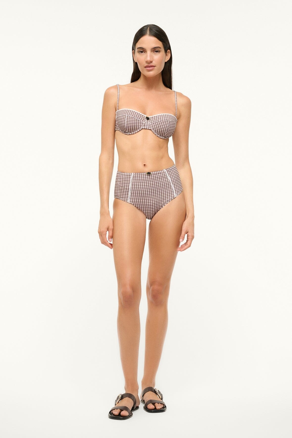 STAUD WAILEA BIKINI BOTTOM DARK CHOCOLATE MICRO CHECK - 2