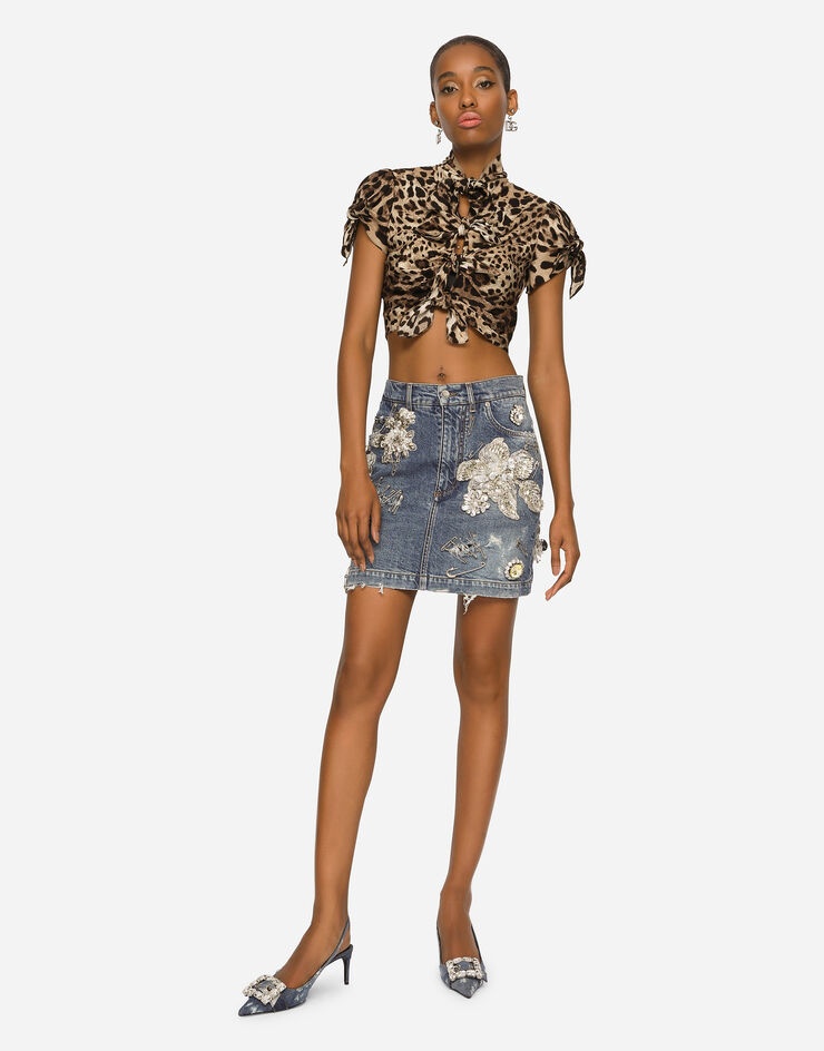 Patchwork denim miniskirt - 4