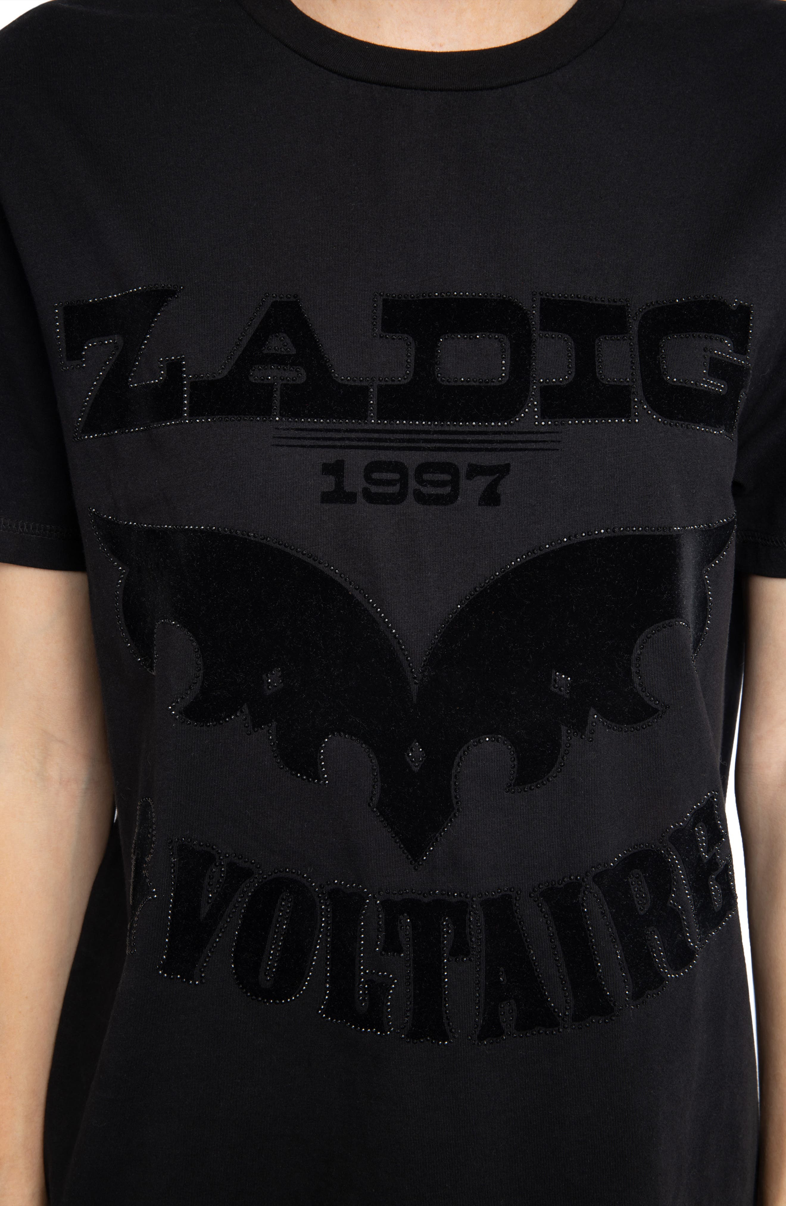Zadig & Voltaire Edwin Crystal Embellished Flocked Logo T-Shirt in Black at Nordstrom - 4