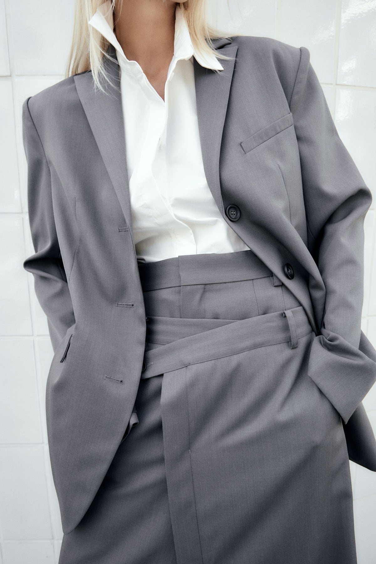 Homme Belted Blazer - Pewter Grey - 9