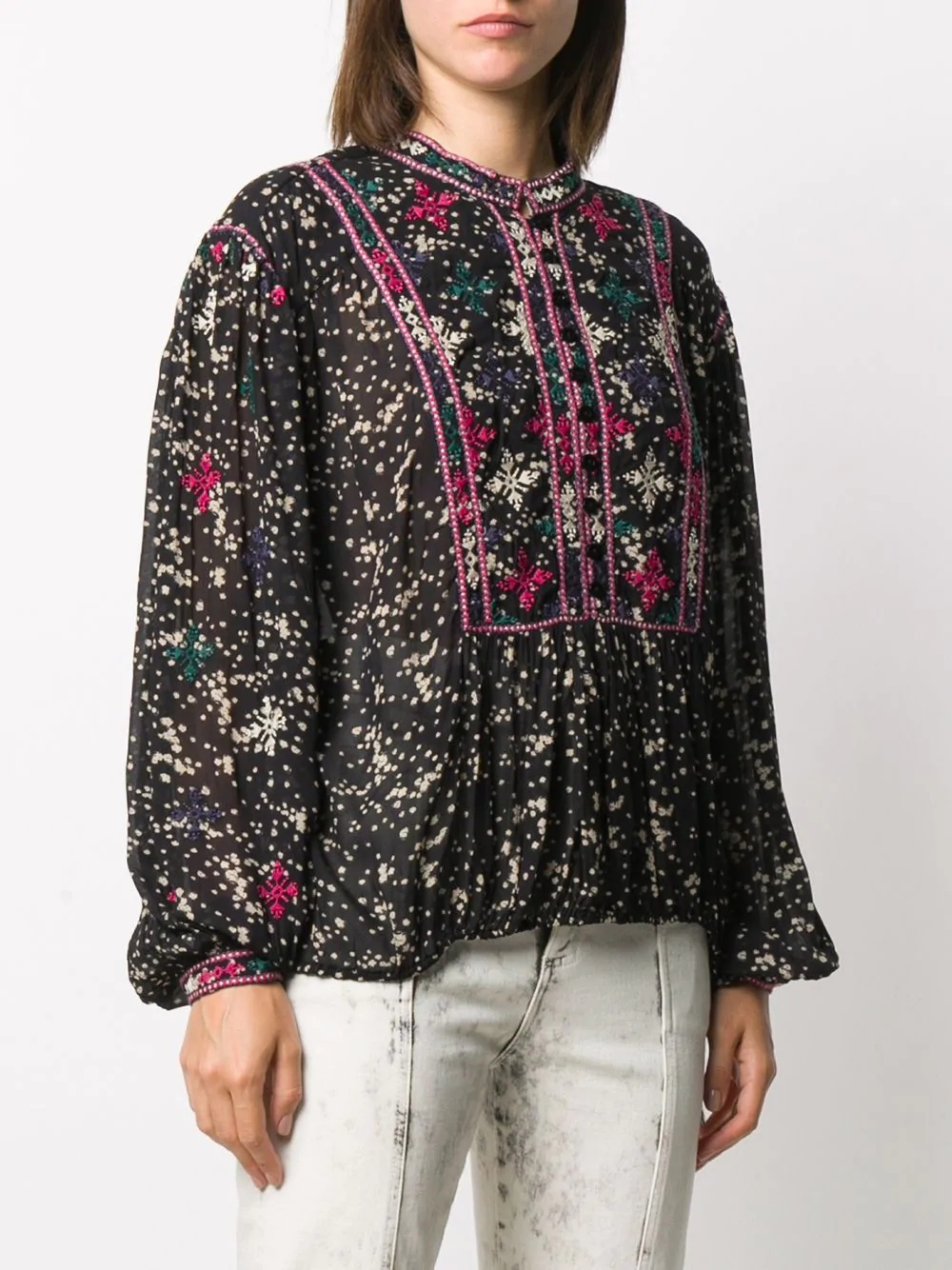 embroidered floral-print blouse - 3