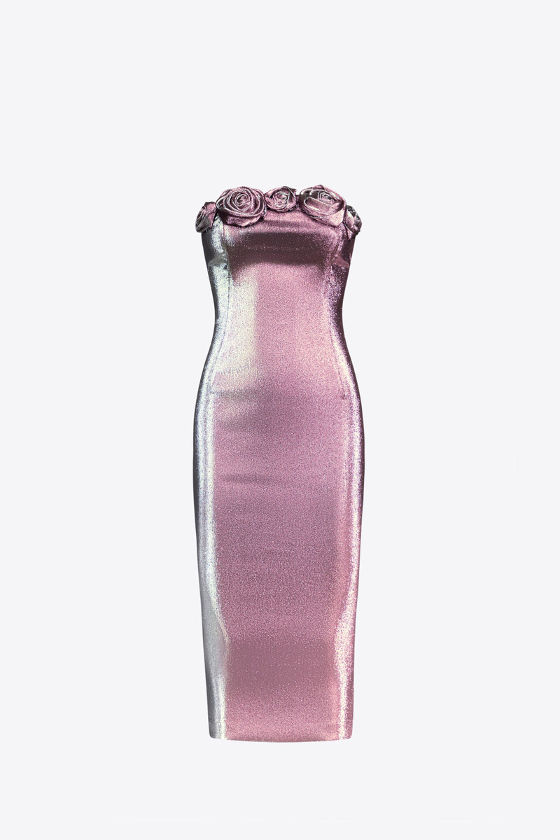 STRETCH 라임 ROSETTE MIDI DRESS - 1