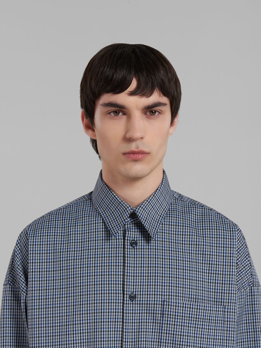 BLUE COMPACT WOOL SHIRT WITH CHECKED MOTIF - 4