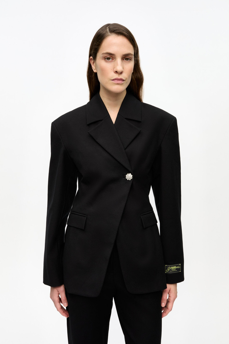 GANNI BLACK HEAVY COTTON TAILORING BLAZER outlook