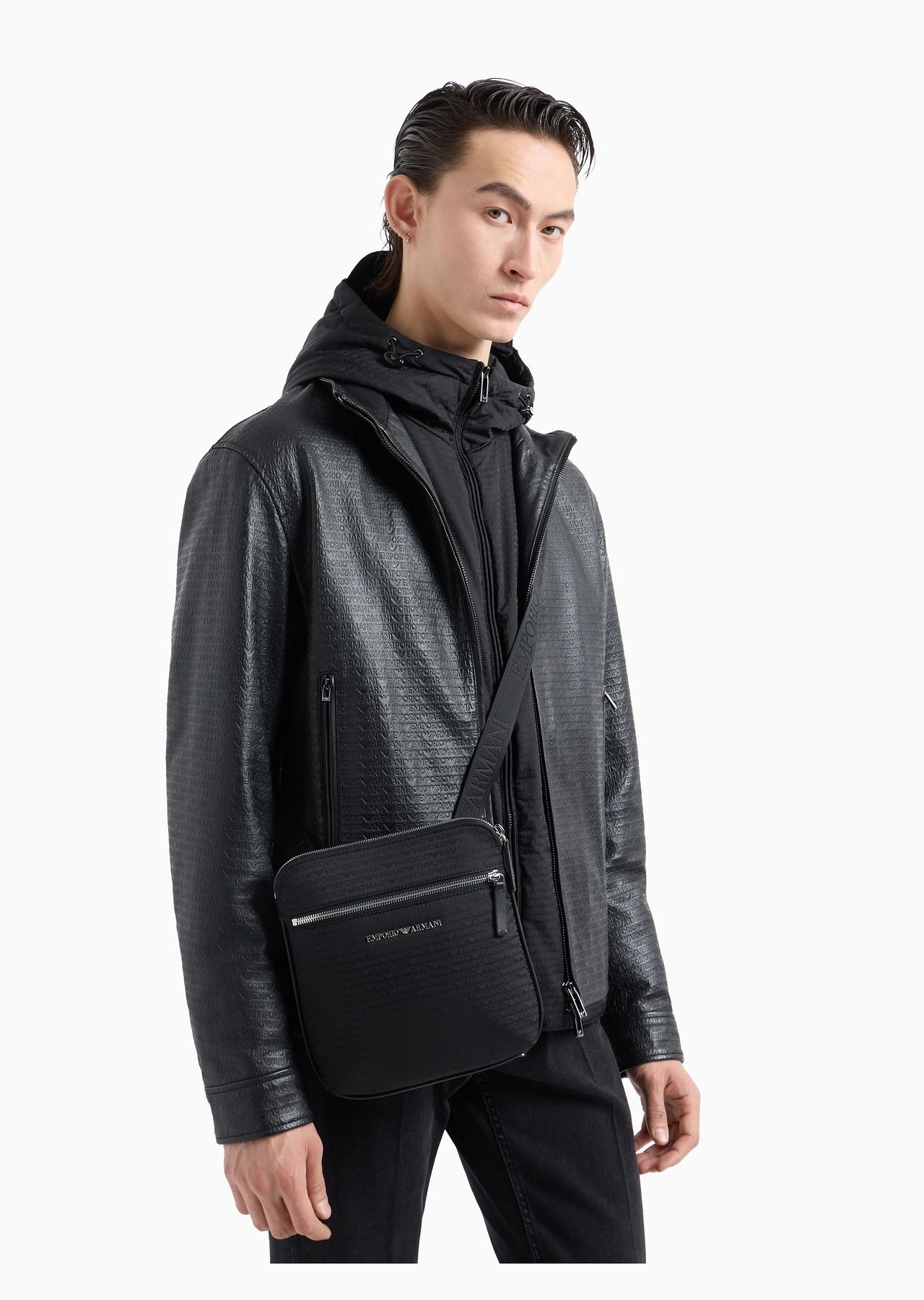 Flat shoulder bag in nylon with all-over jacquard logo lettering - 6
