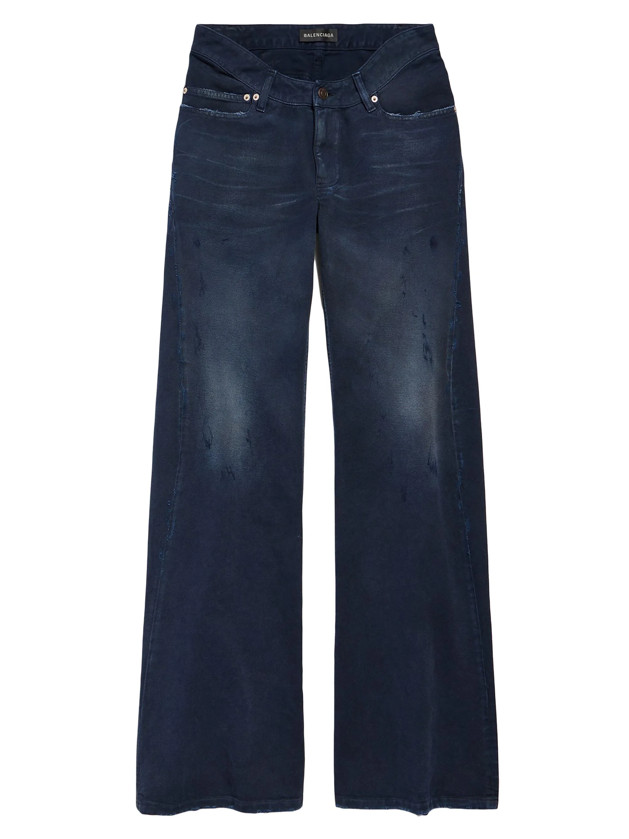 Women's Curved Waist Pants - Navy Dirty Dark Blue - 1