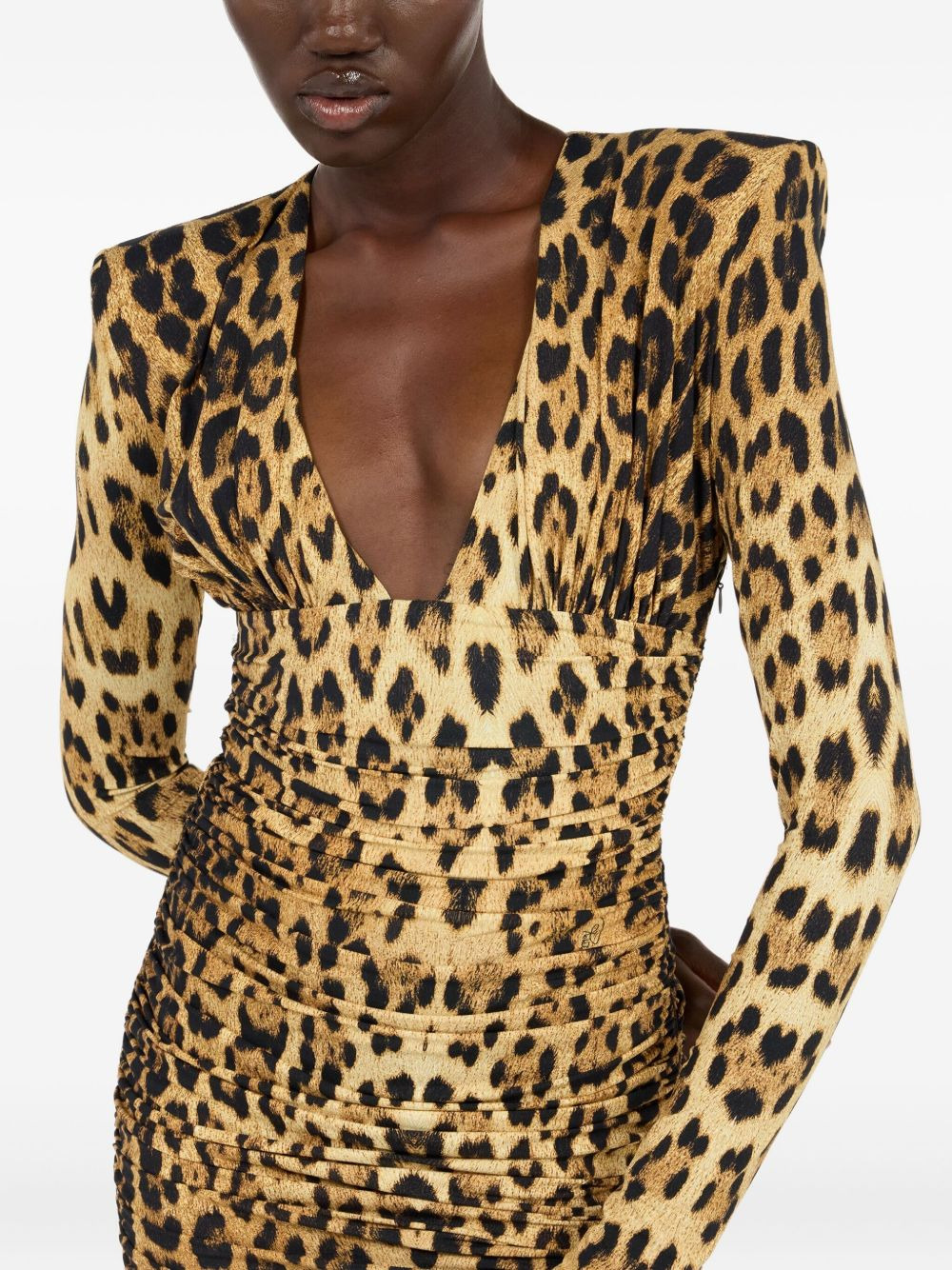 ruched leopard-print midi dress - 5