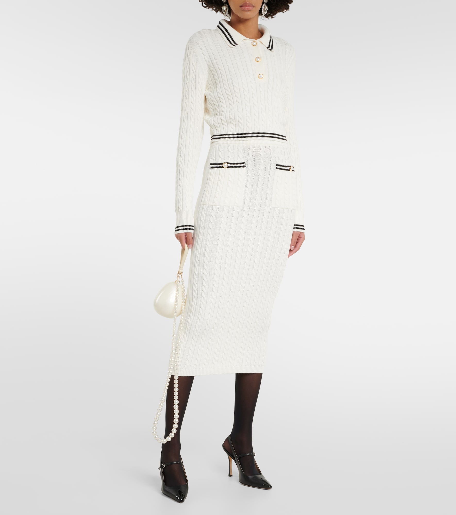 Striped cable-knit cotton midi skirt - 2
