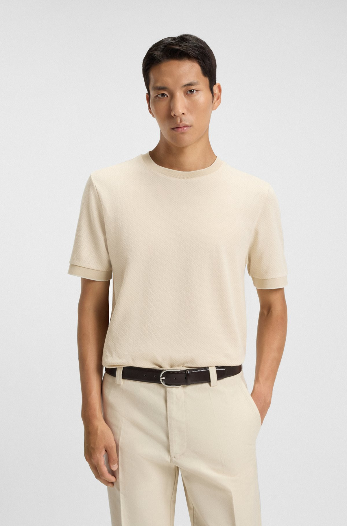 MERCERIZED-COTTON T-SHIRT WITH TWO-TONE STRUCTURE - 2