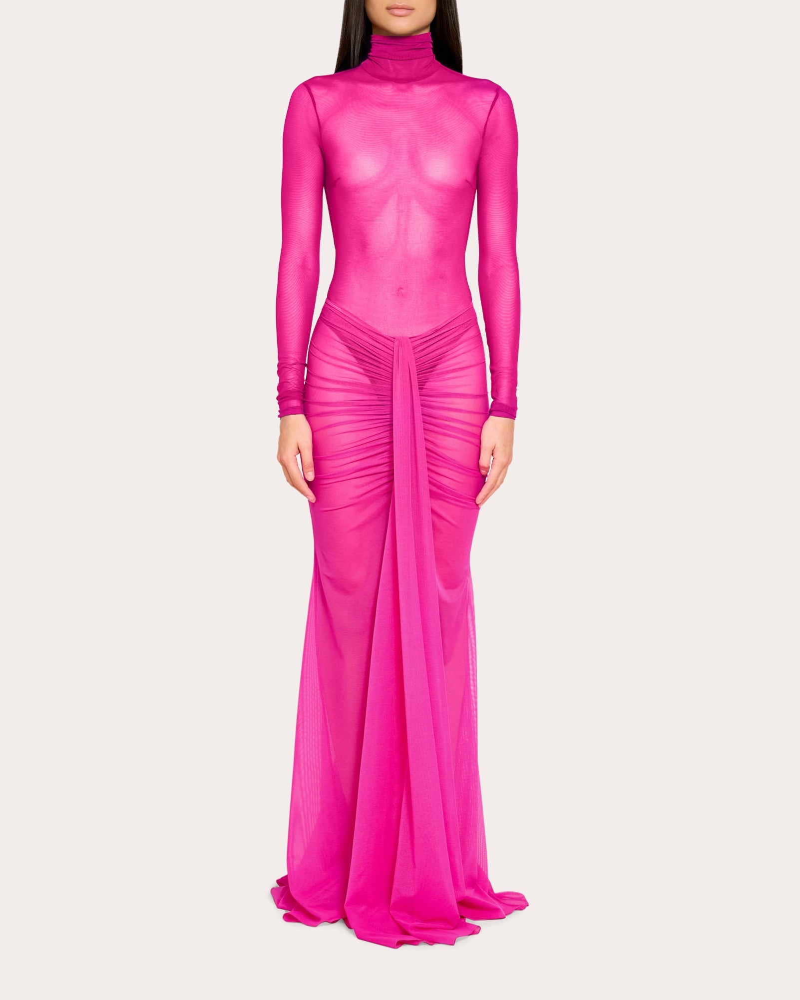 Ruched Draped Mesh Maxi Skirt - 1