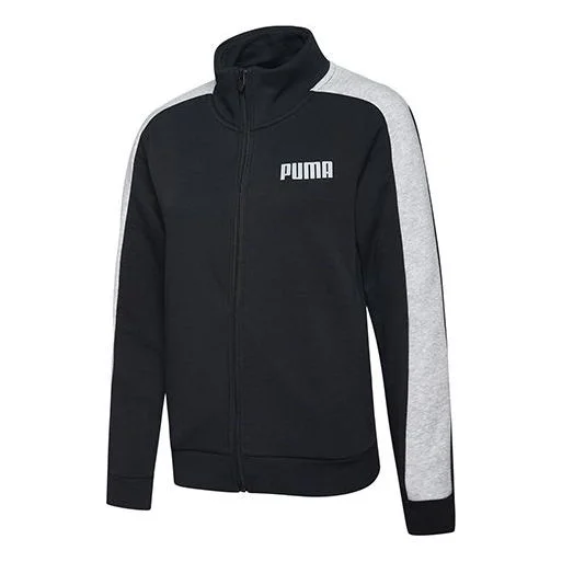 (WMNS) PUMA CONTRAST Stand Collar Color Matching Sweatshirt Black 845161-01 - 1