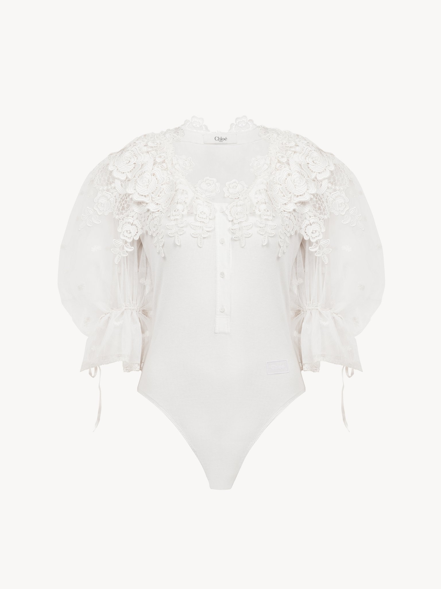 PUFF-SLEEVE BODYSUIT IN GUIPURE LACE COTTON MIX - 2