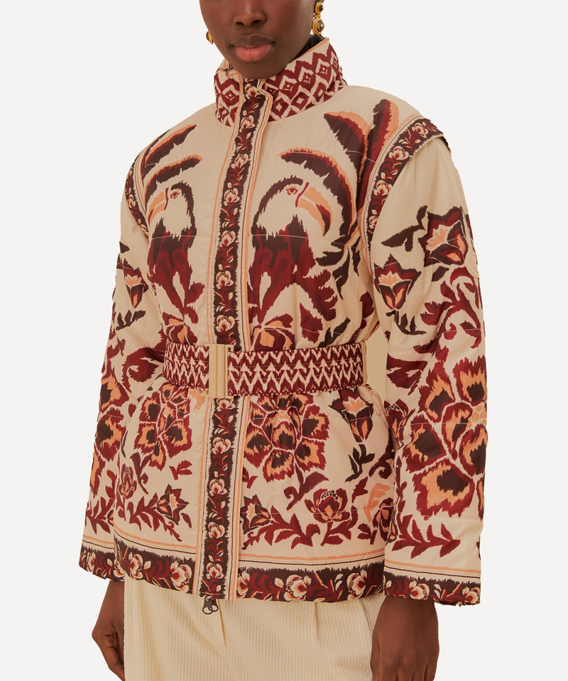 FARM RIO Cream Toucans Scarf Reversible Puffer Jacket outlook