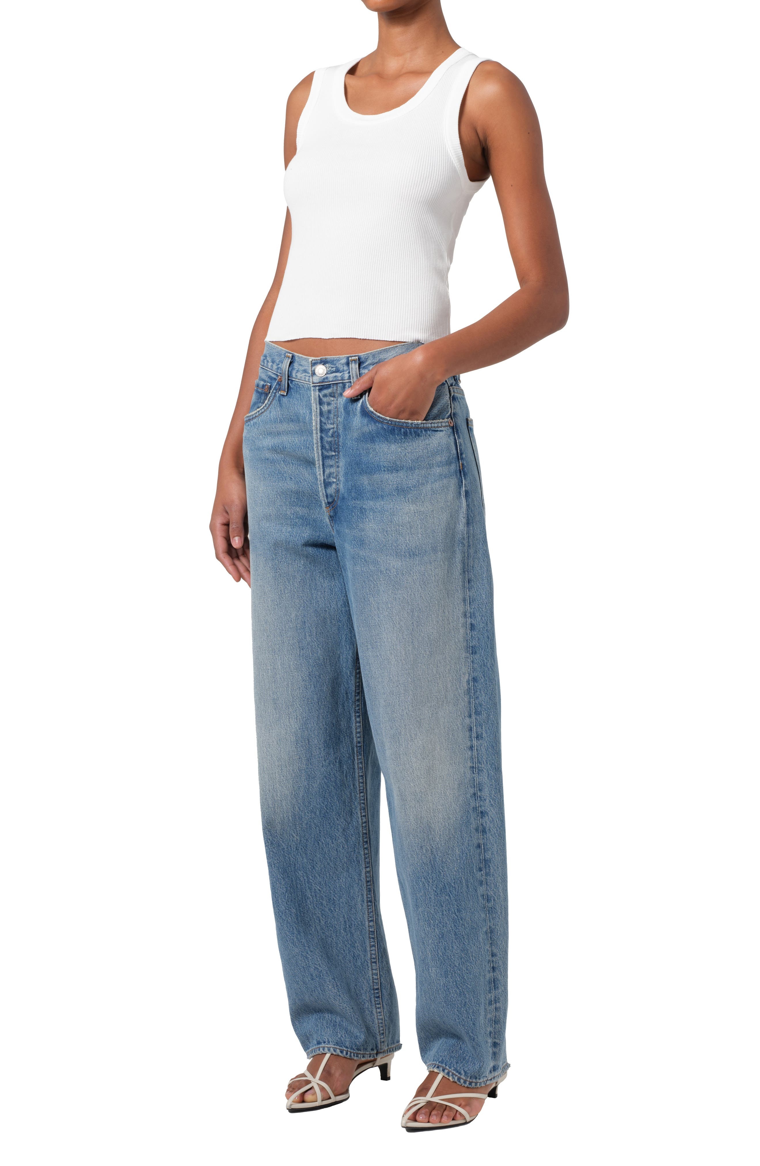 AGOLDE Poppy Shrunken Rib Tank in White at Nordstrom - 5