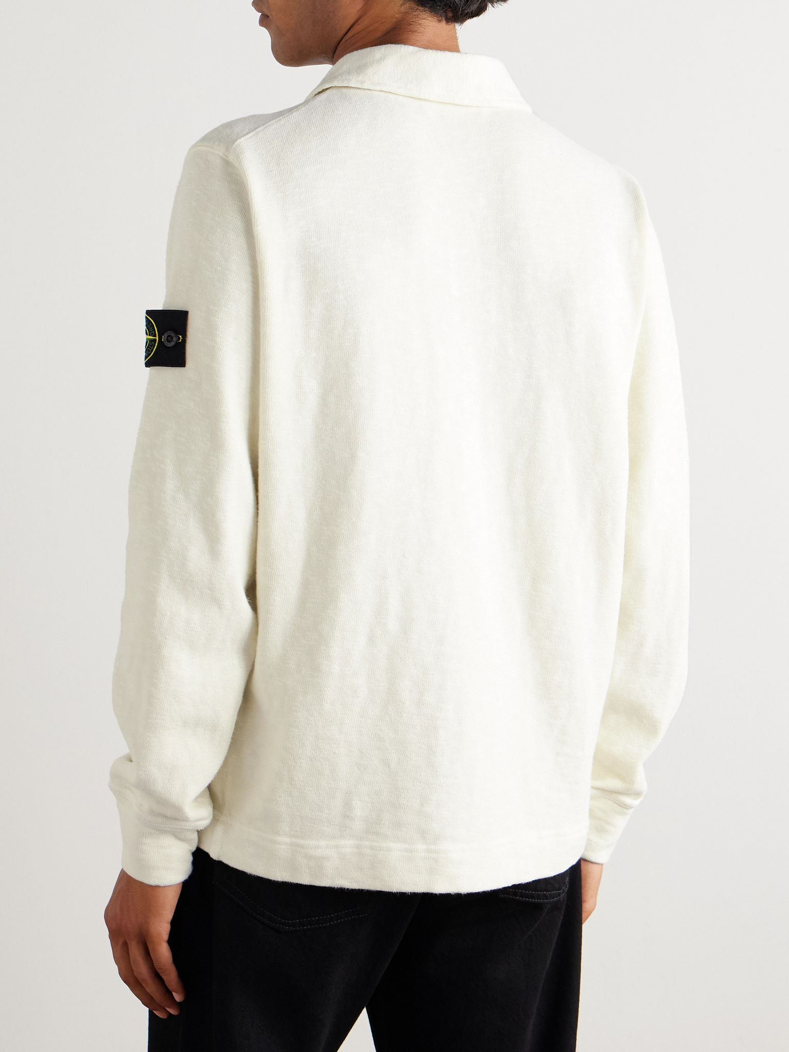 Logo-Appliquéd Cotton-Jersey Polo Shirt Ecru - 4