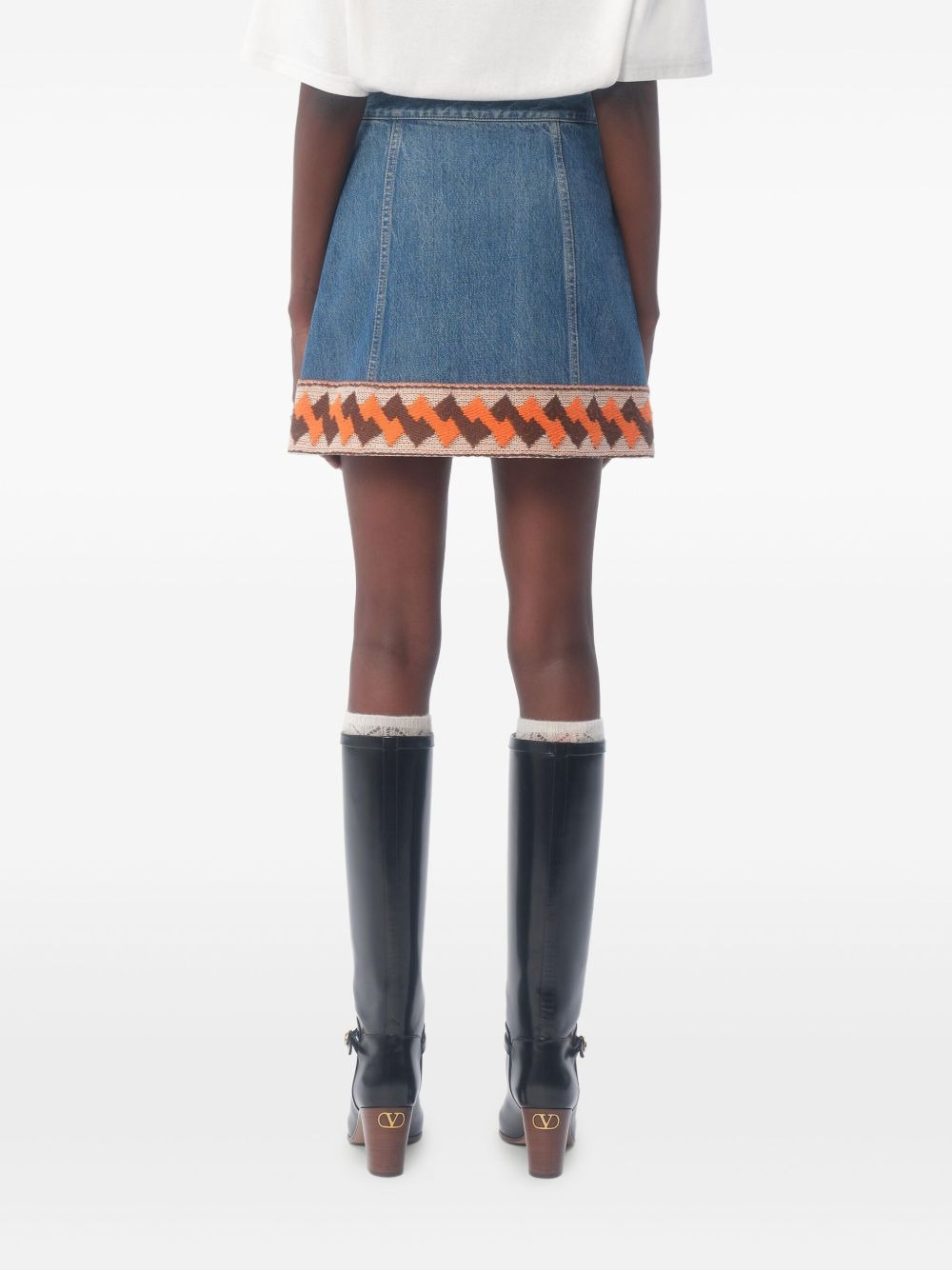 jacquard-trim denim mini skirt - 4