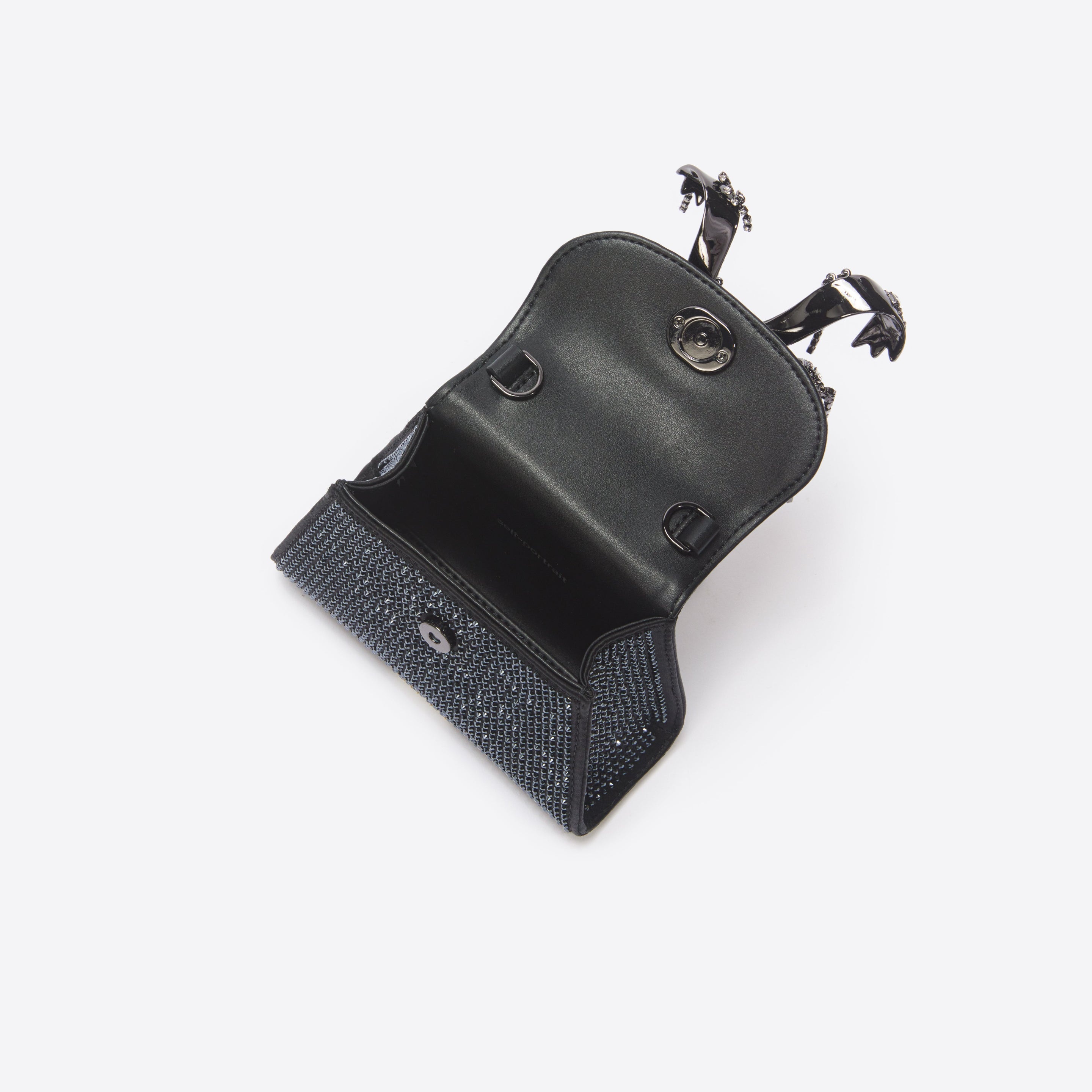 Black Rhinestone Embellished Micro Bow Bag - 5