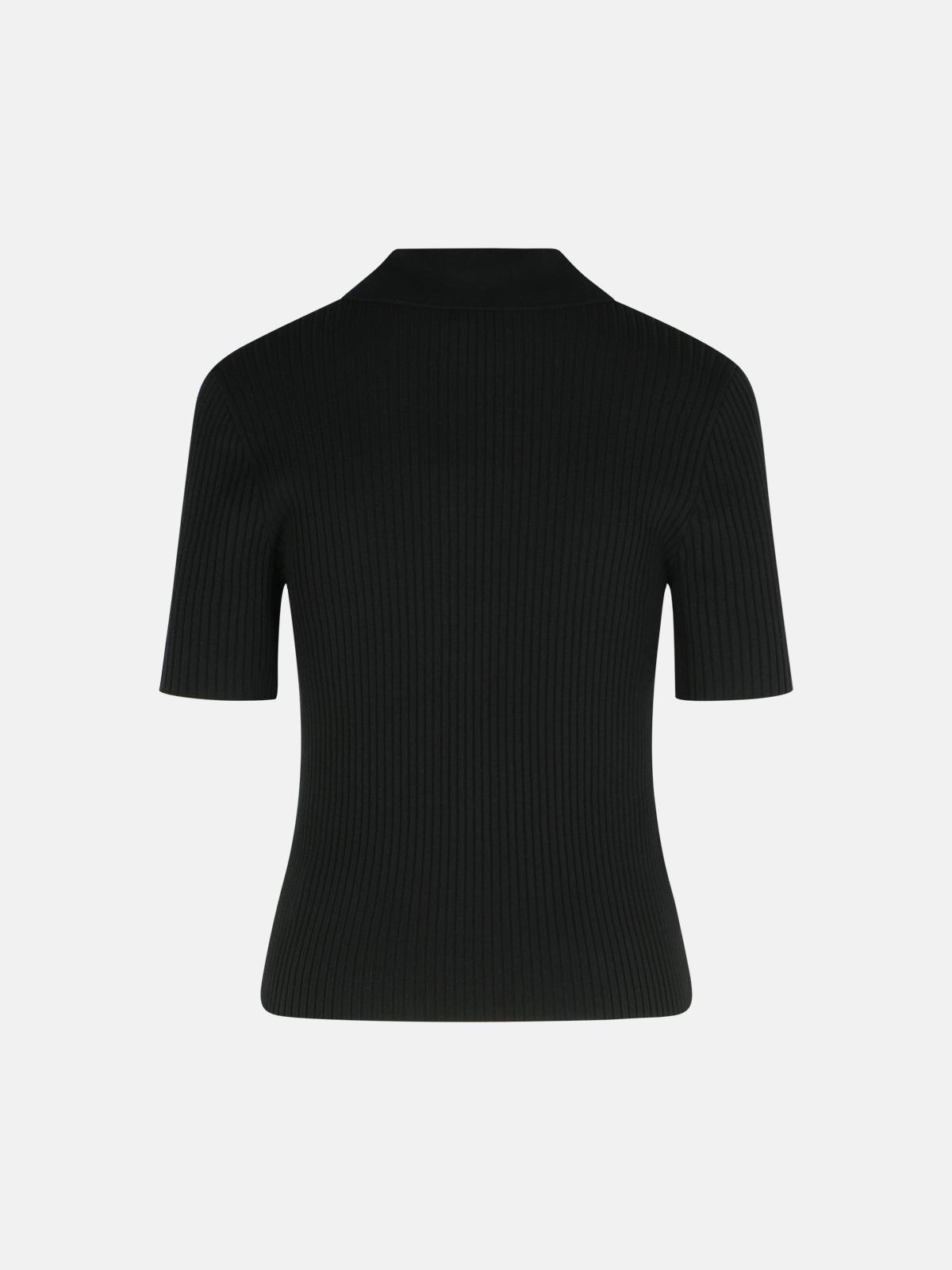BLACK VISCOSE BLEND POLO SHIRT - 3
