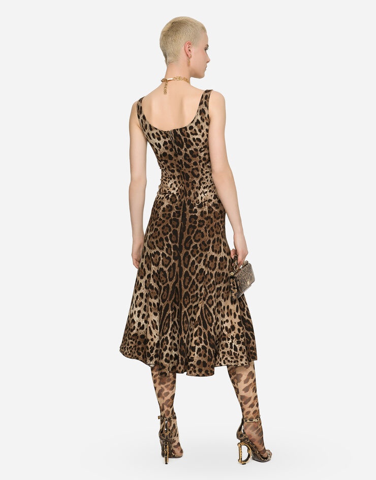 Leopard-print calf-length cady dress - 3