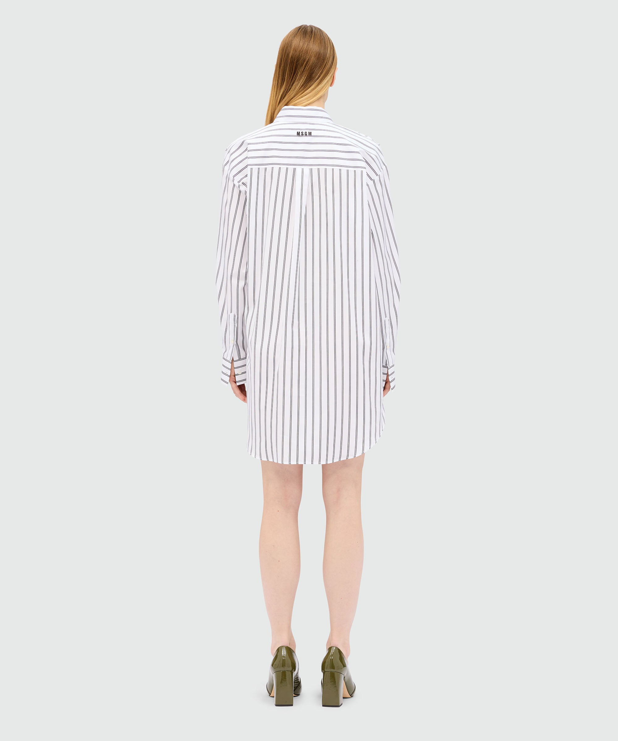 White striped poplin shirt dress with bow detail - 3