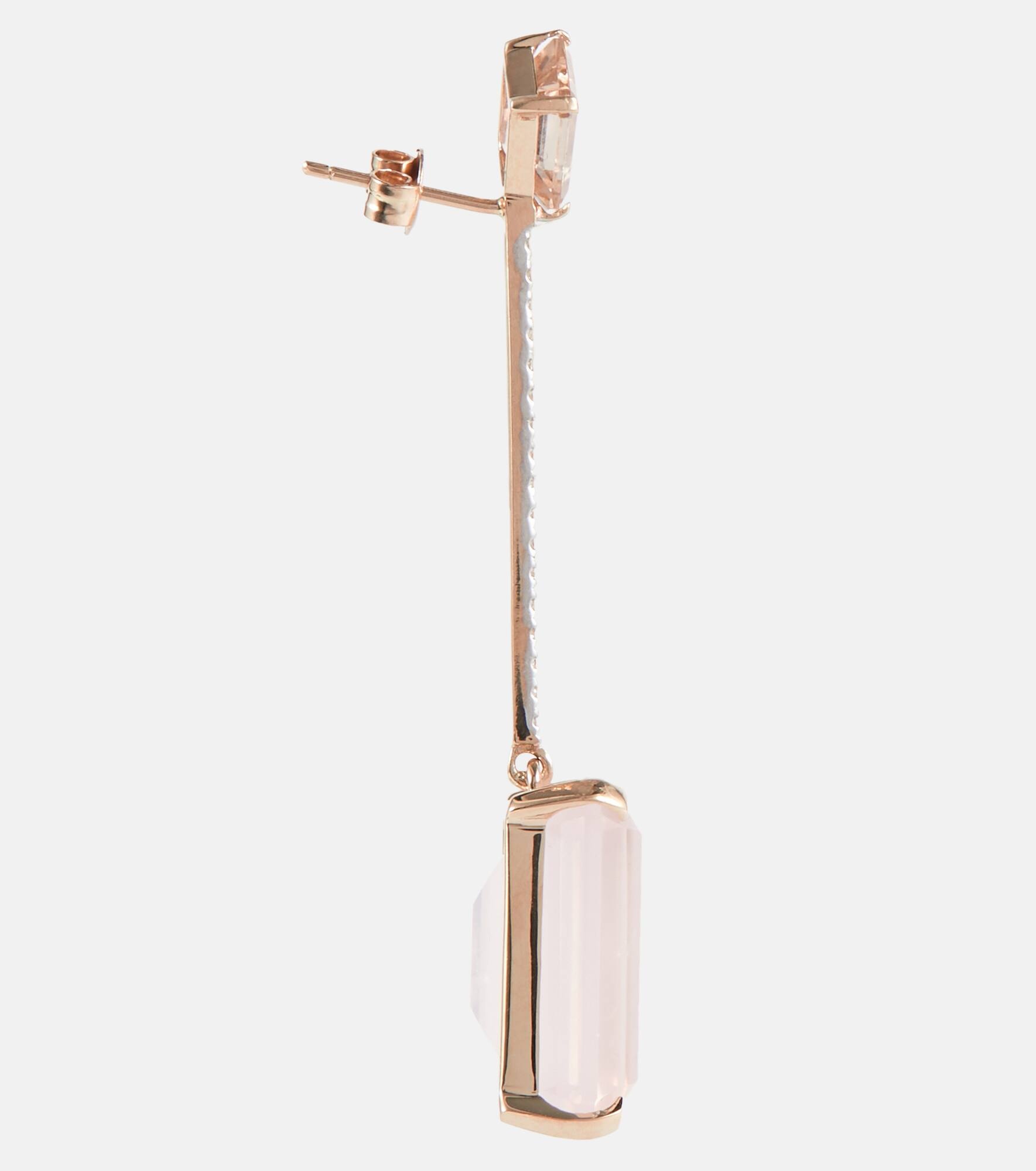 14kt gold earrings with morganite, quartz and diamonds - 4