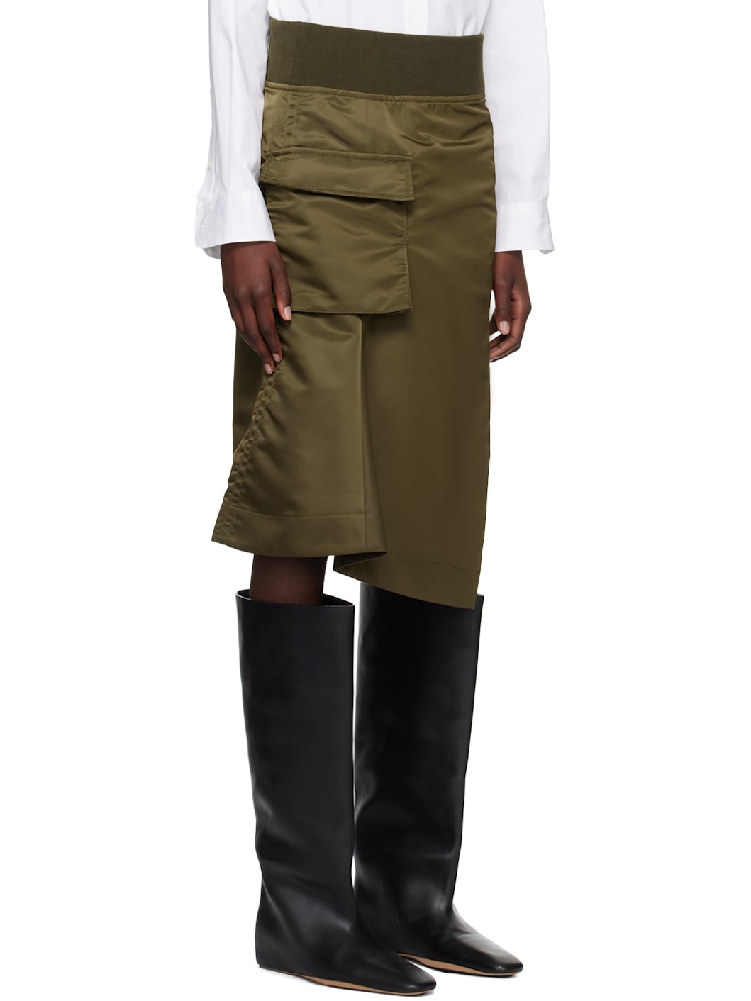 Khaki Asymmetrical Hem Miniskirt - 2
