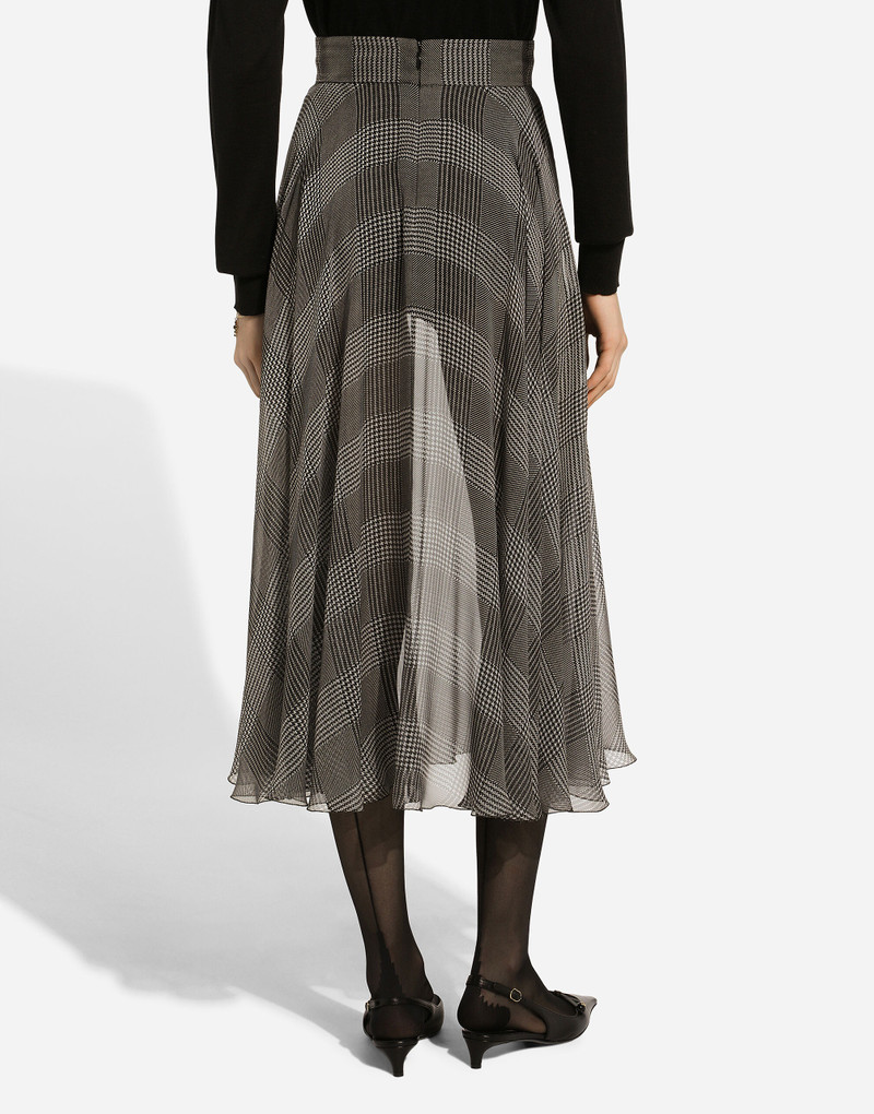 Silk chiffon calf-length circle skirt with glen plaid print 3