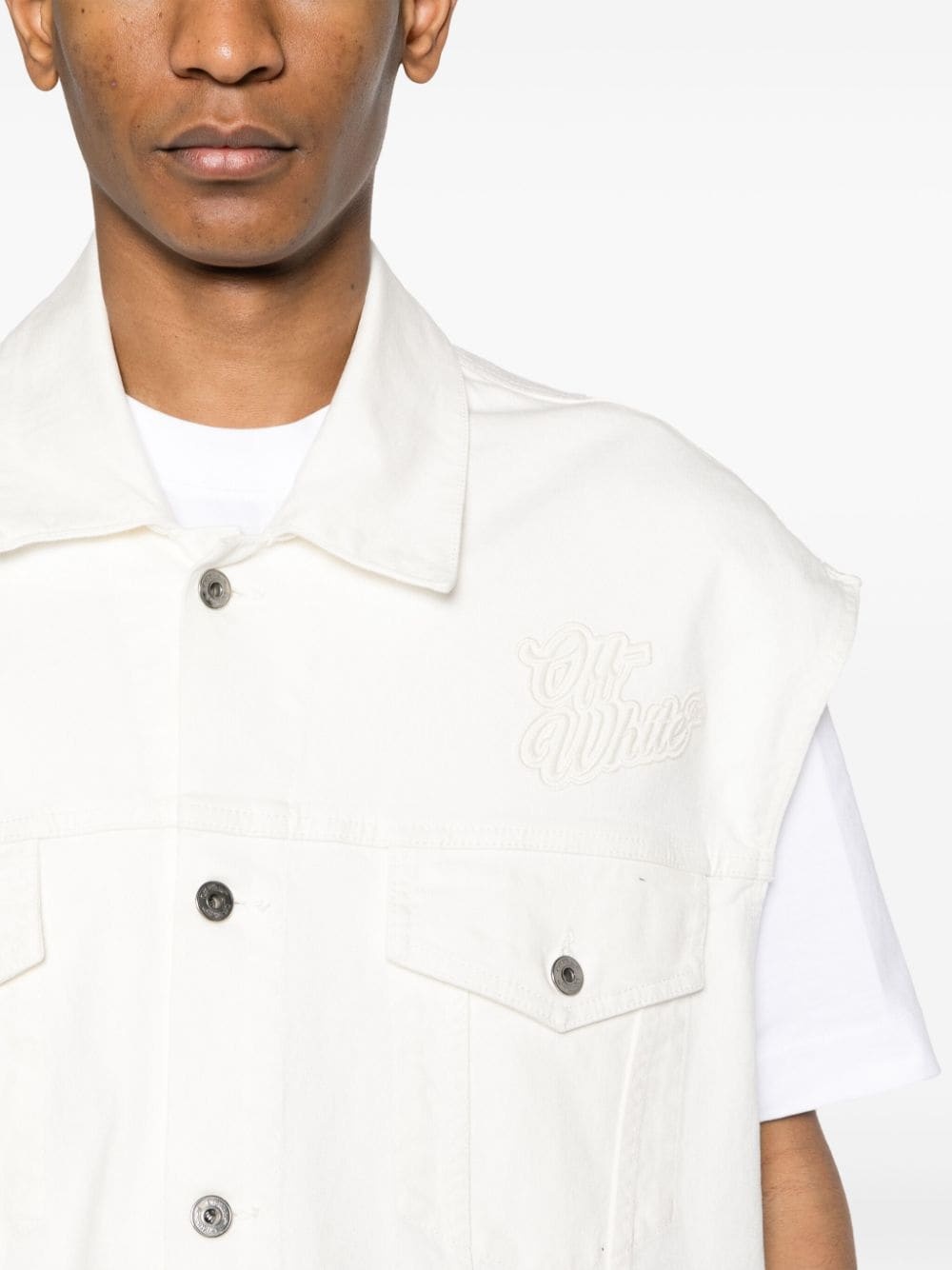 logo-embroidered denim gilet - 5