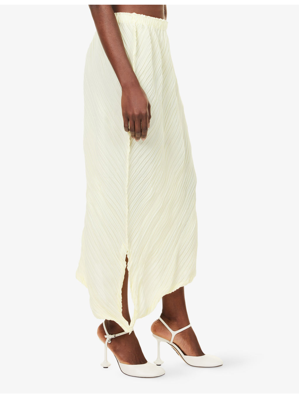Wrinkled And Twisted Asymmetric Knitted Midi Skirt - 3