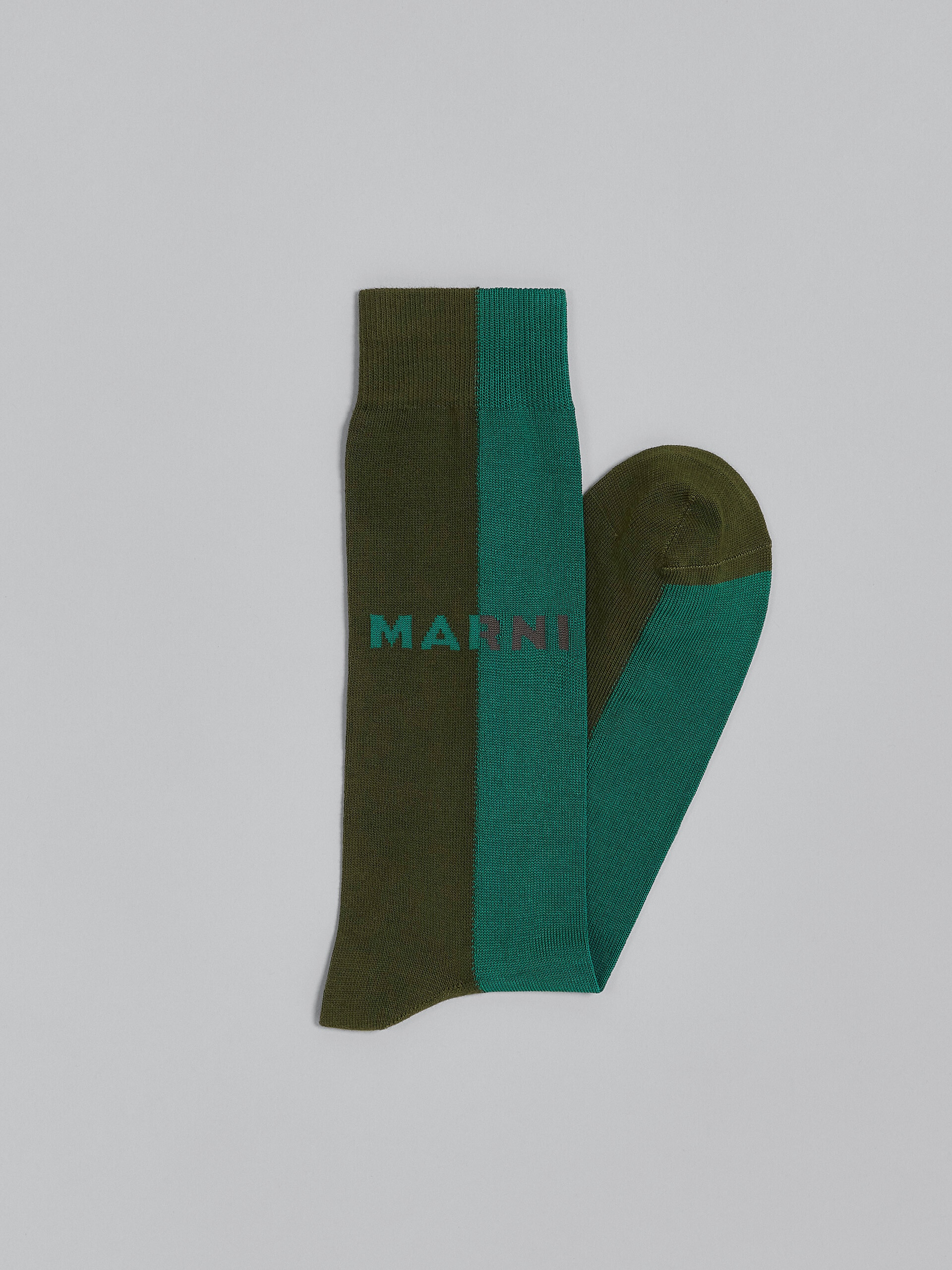 GREEN BI-COLOURED COTTON AND NYLON SOCKS - 2