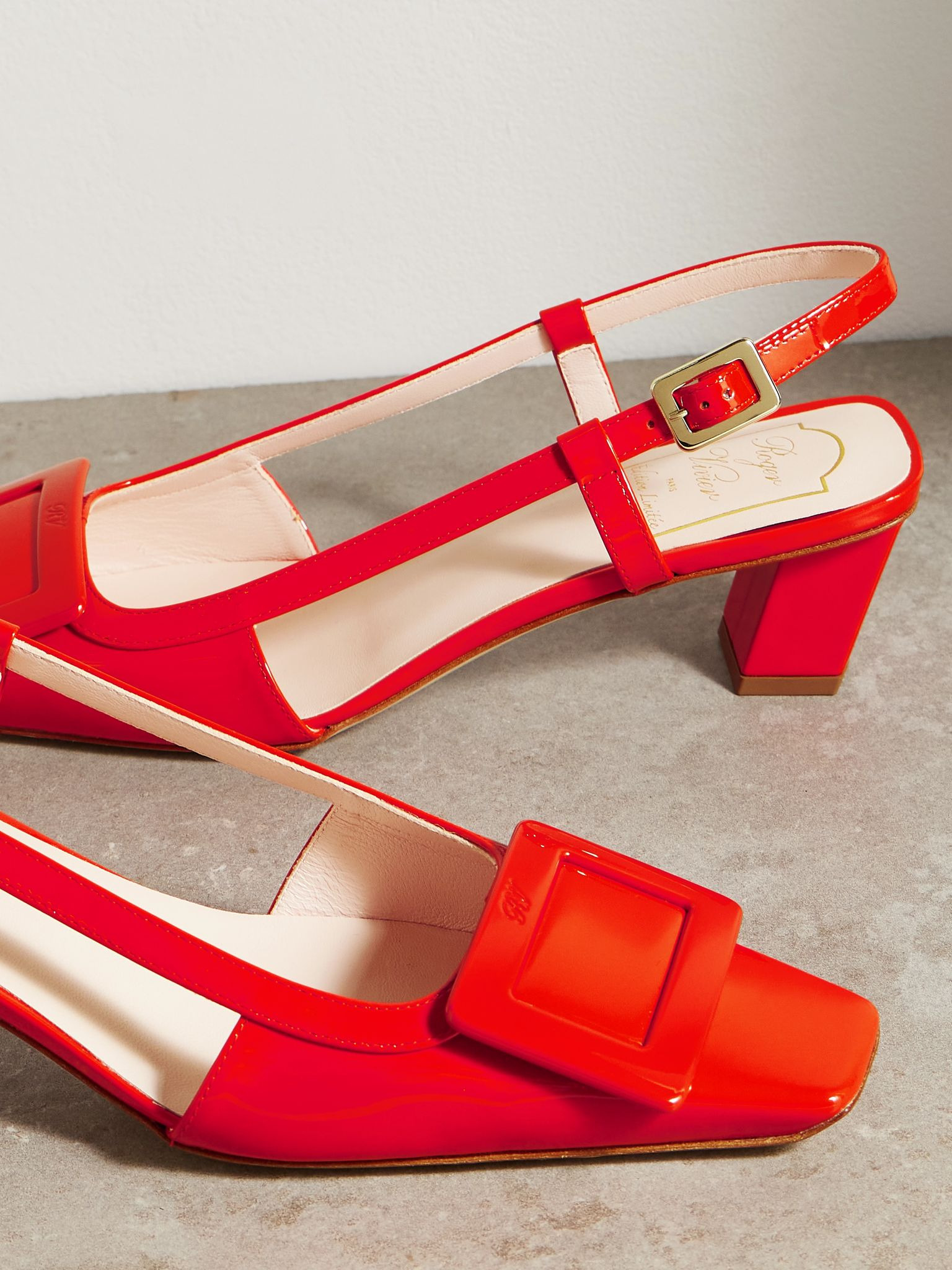Belle Vivier 45 patent-leather slingback pumps Coral - 4