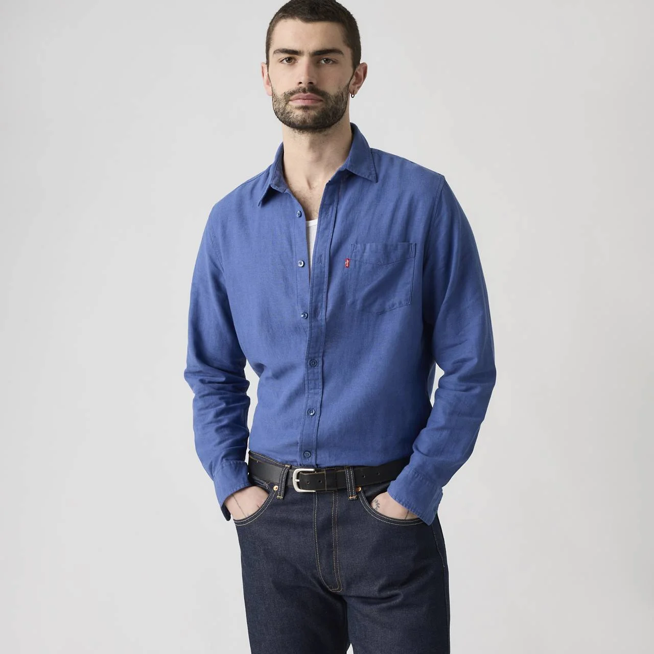 SUNSET ONE POCKET STANDARD FIT COTTON LINEN SHIRT - 1