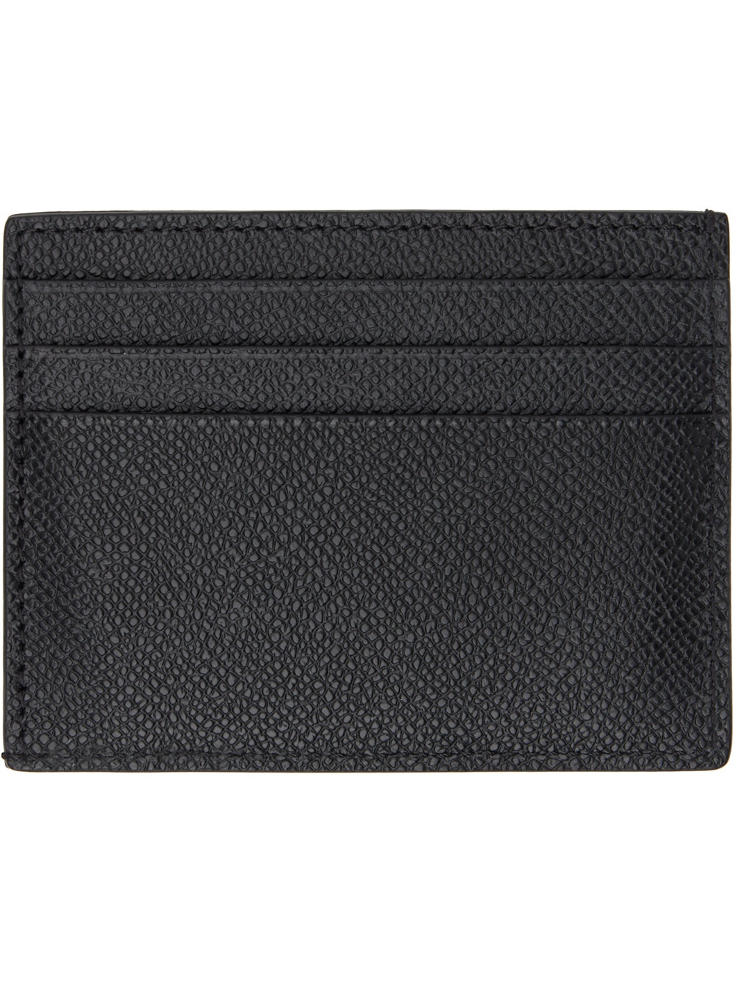 Black Small Grain Leather Card Holder - 2