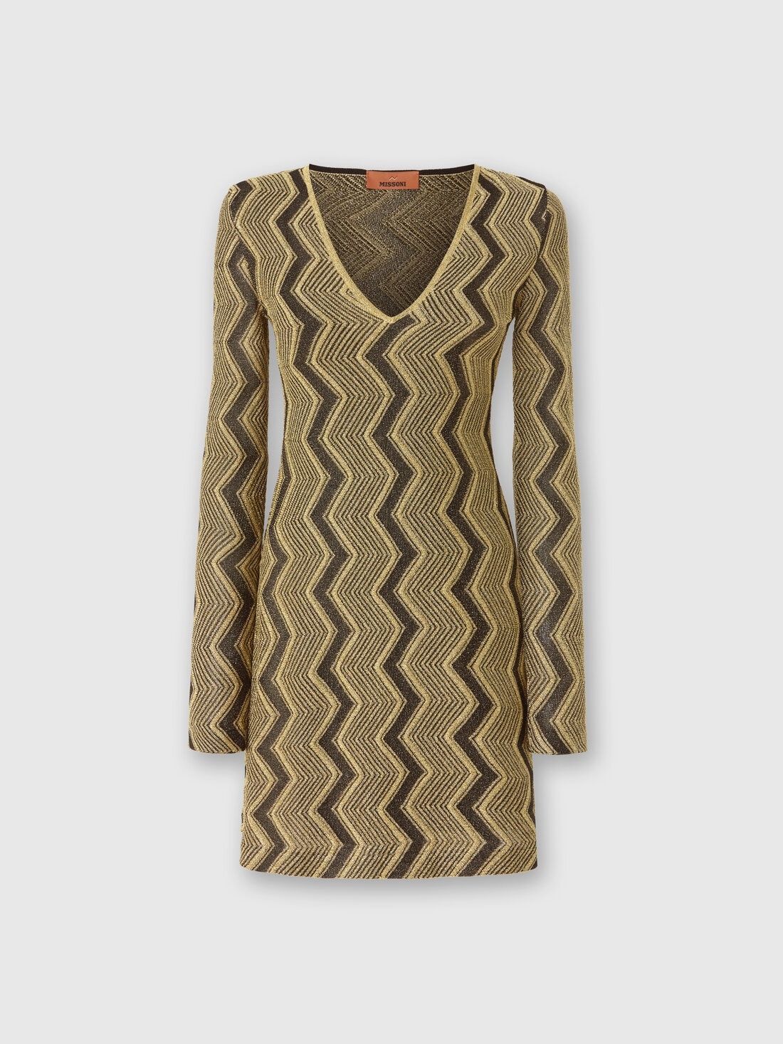 V-neck dress in lamé zig zag viscose - 1