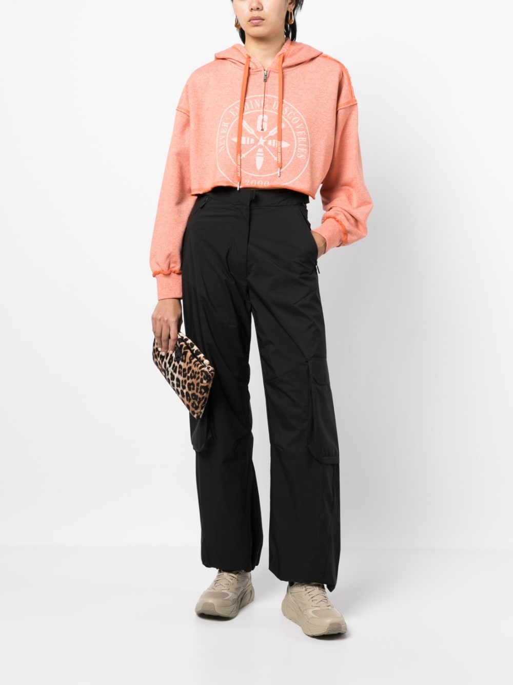 cropped graphic-print hoodie - 2
