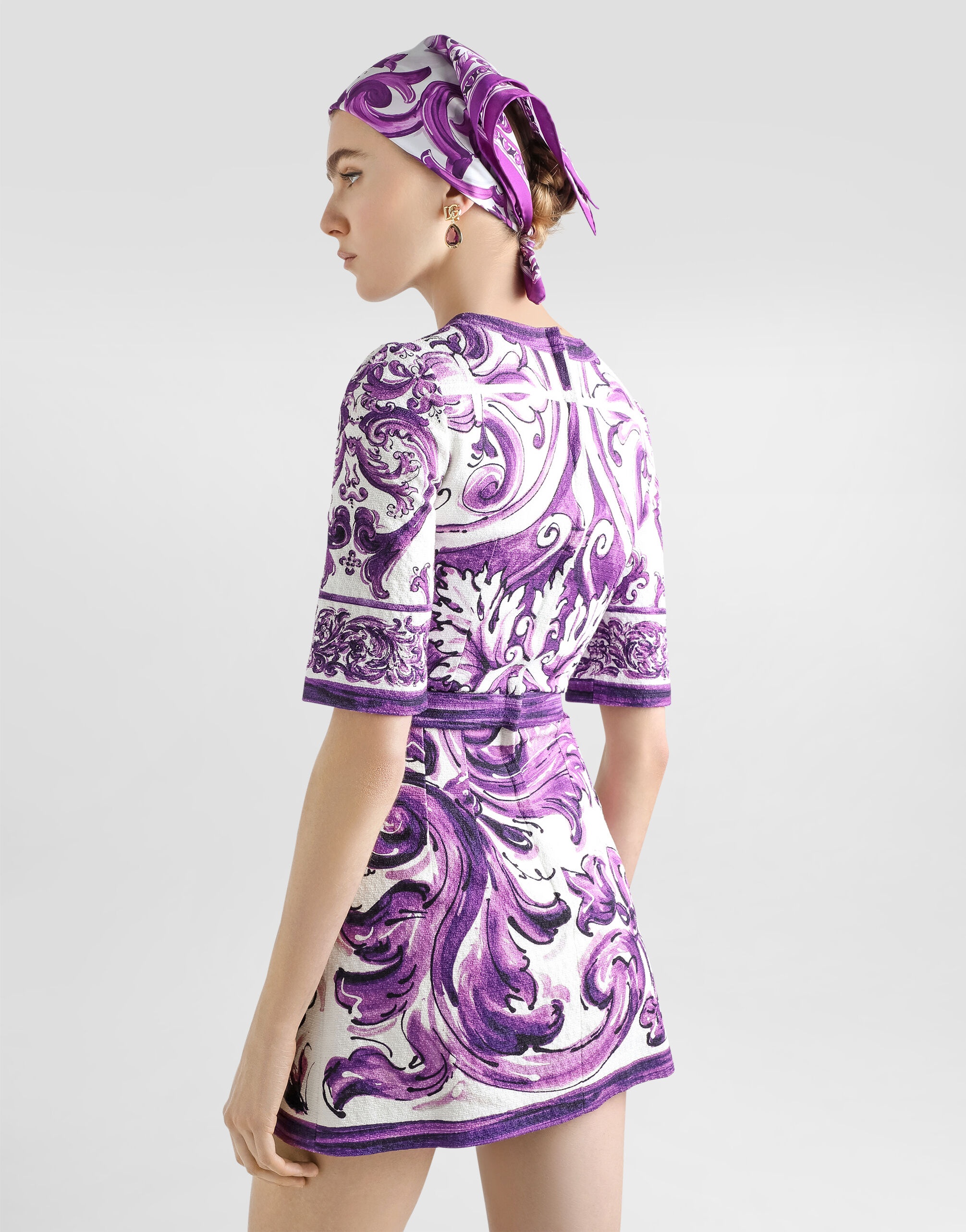 Majolica-print short dress - 5