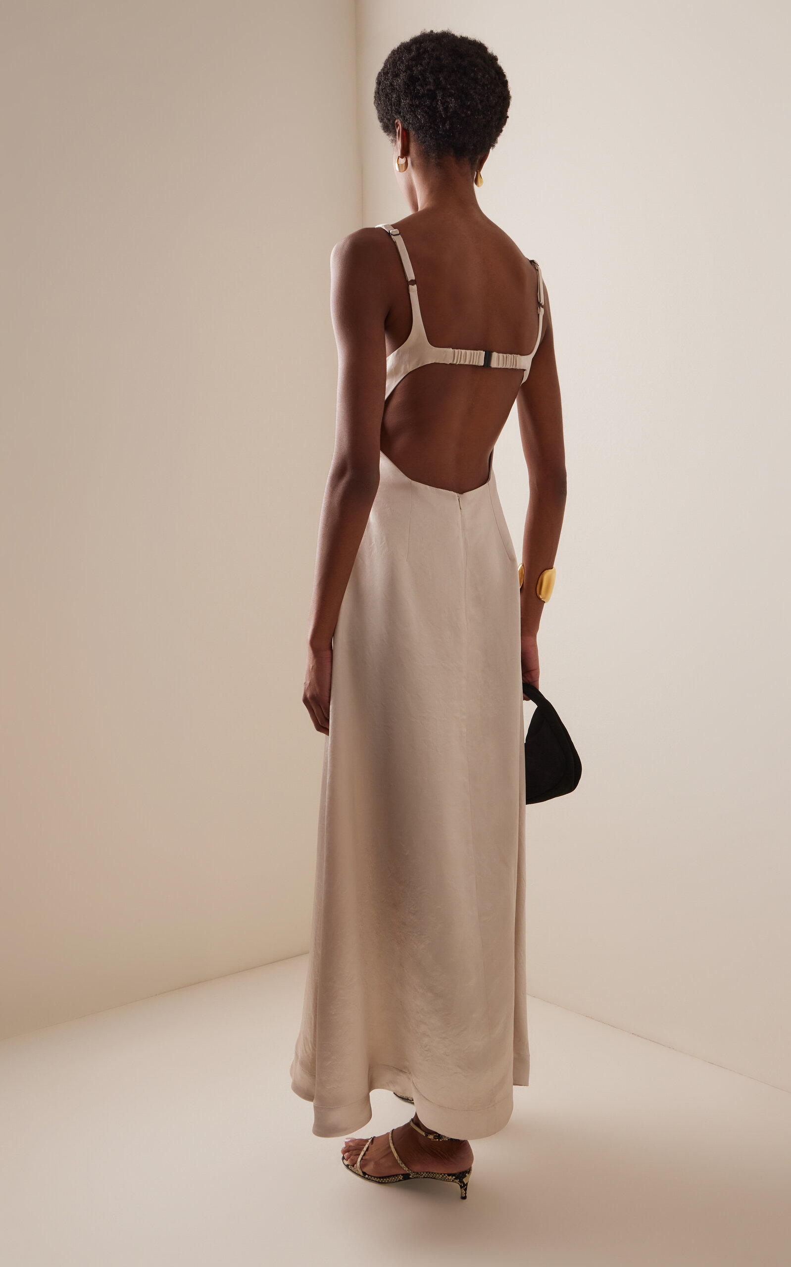 Kobe Exposed-Back Linen-Blend Maxi Dress silver - 4