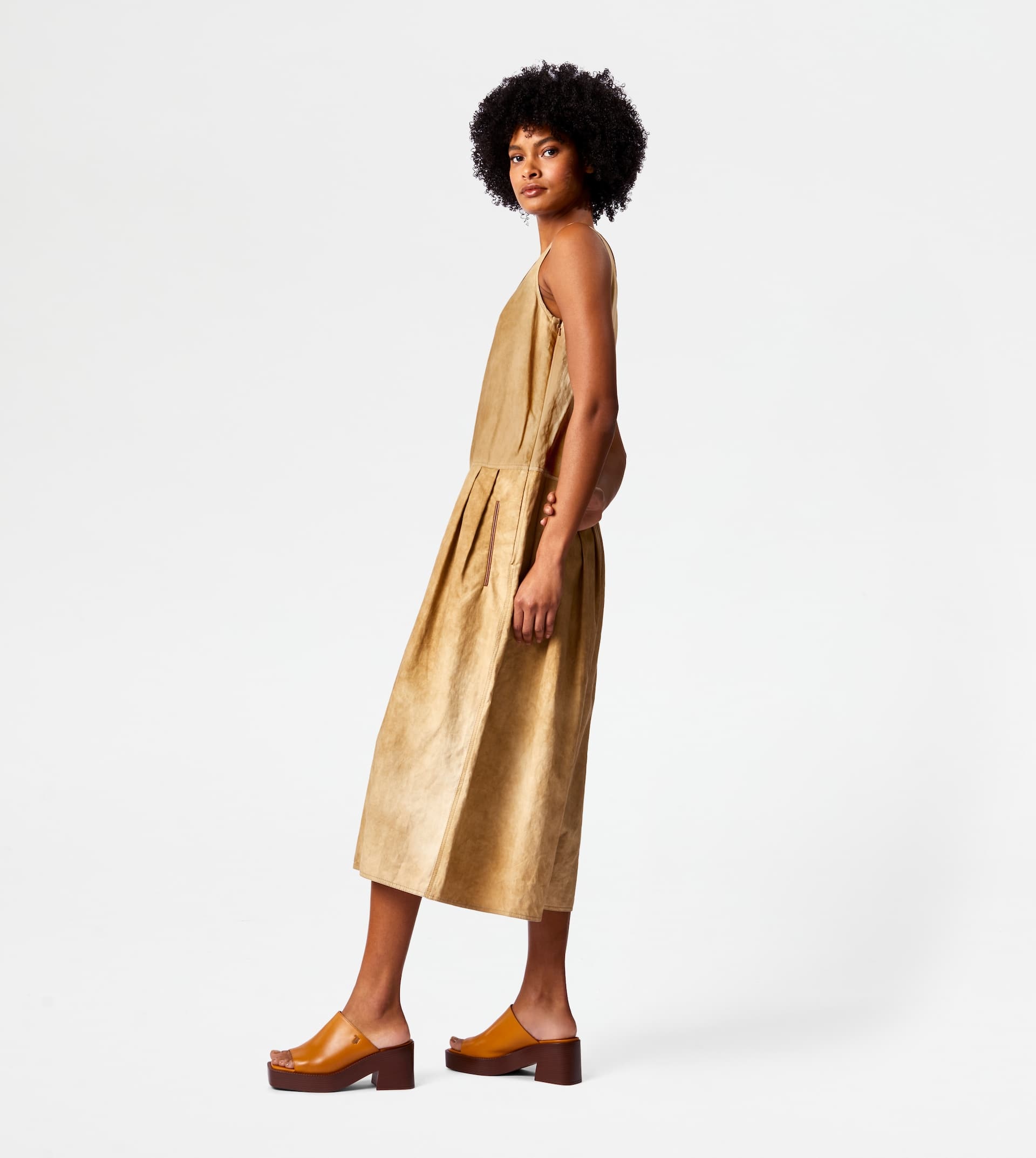 LINEN BLEND SHORT JUMPSUIT - BROWN - 4