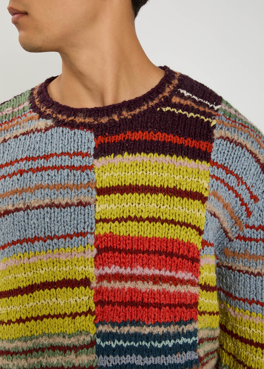 The Elder Statesman Patchwork Striped Knit Sweatshirt - 5