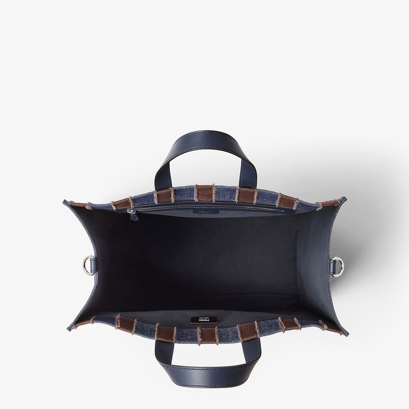 Pequin shopper Dark blue denim fabric and brown canvas bag 5