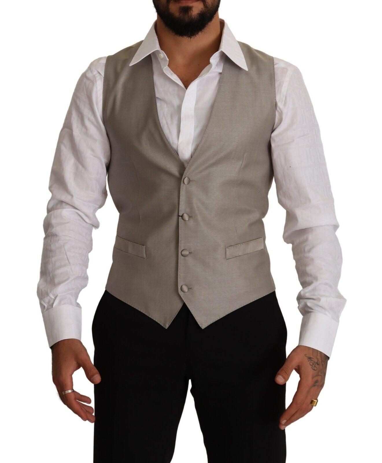 Dolce & Gabbana Beige Wool Single Breasted Waistcoat Vest - 1
