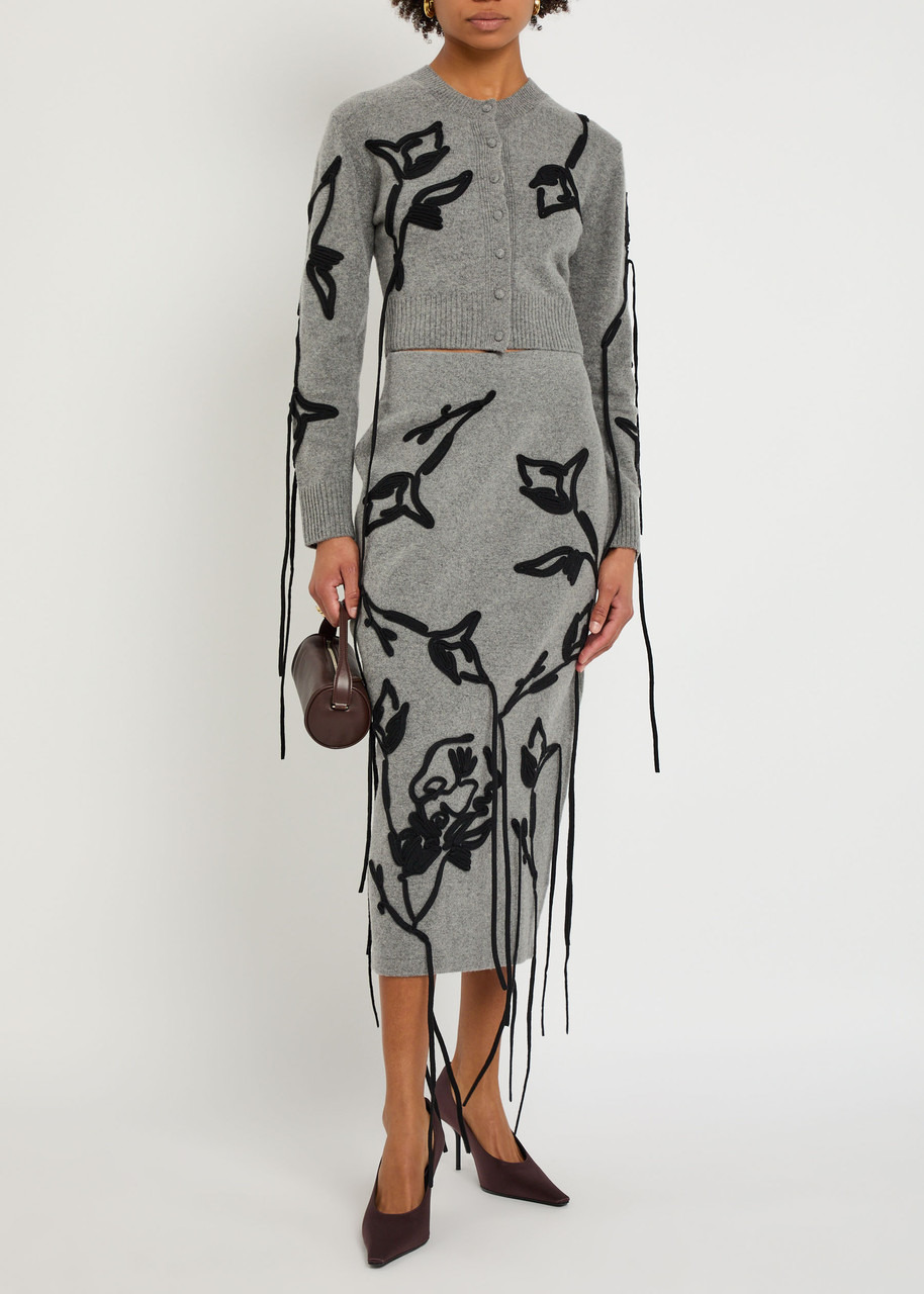 Erdem Floral-appliquéd Merino Wool Cropped Cardigan - 3